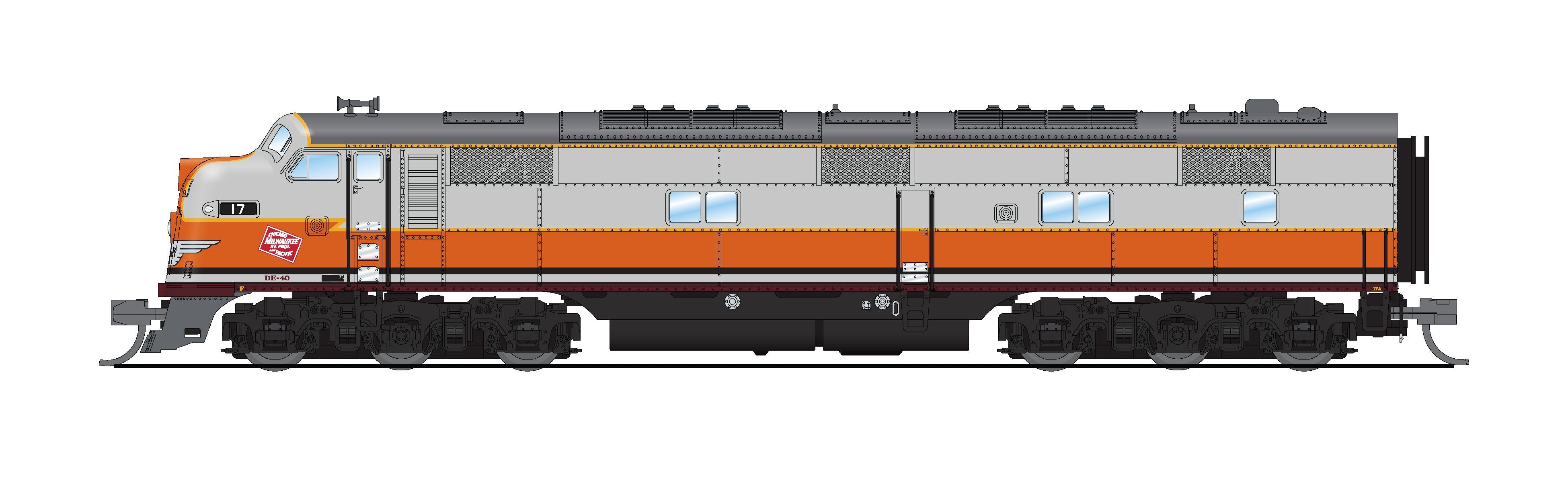 REFURBISHED R8767 EMD E7A, MILW 17A, Gray & Orange Passenger Scheme, Paragon4 Sound/DC/DCC, N