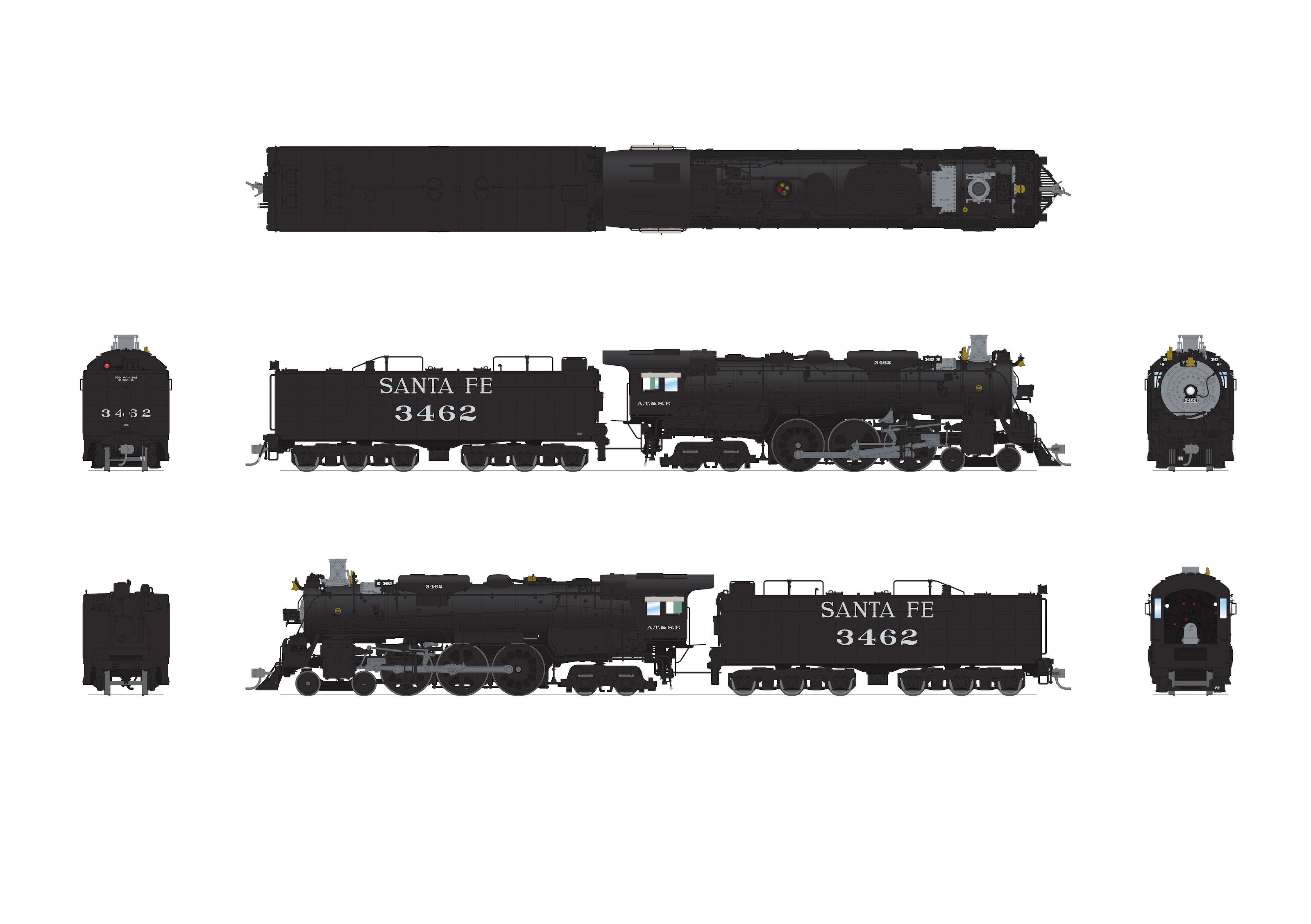 8863 ATSF 3460 Class 4-6-4, #3462, Post-1942, Paragon4 Sound/DC/DCC, Smoke, HO