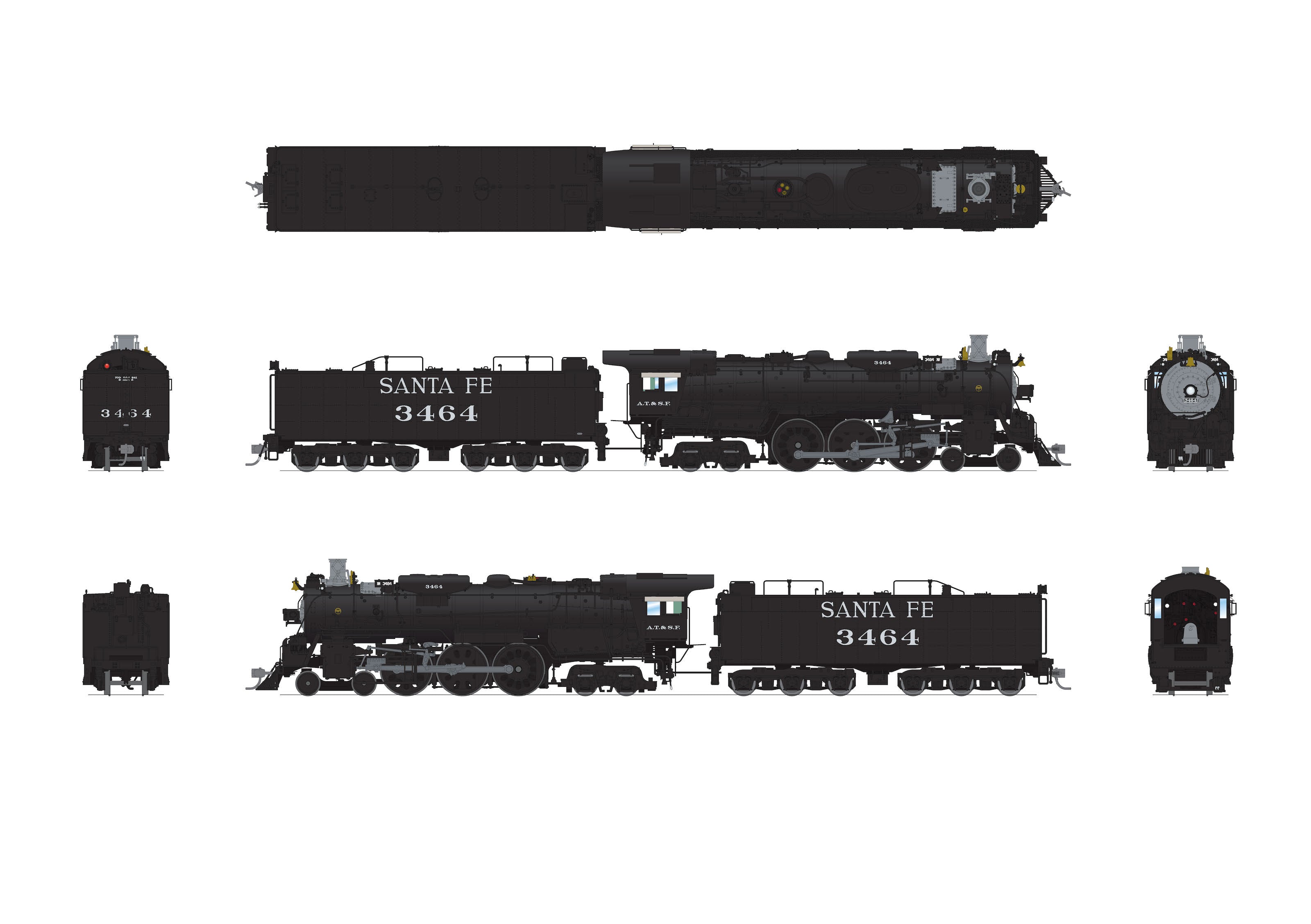 8864 ATSF 3460 Class 4-6-4, #3464, Post-1942, Paragon4 Sound/DC/DCC, Smoke, HO