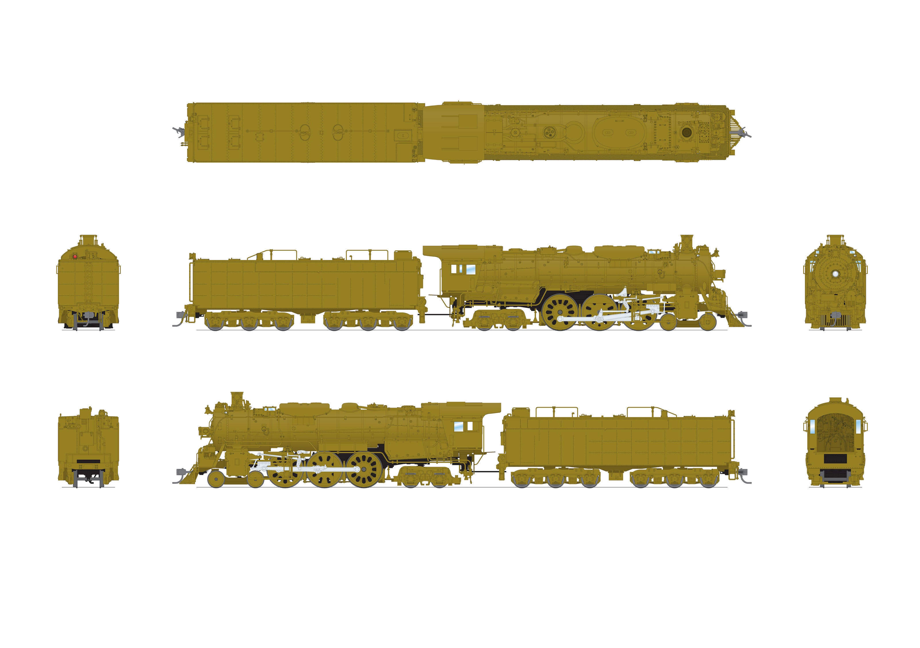 8869 ATSF 3460 Class 4-6-4, Painted Brass, Unlettered, Paragon4 Sound/DC/DCC, Smoke, HO