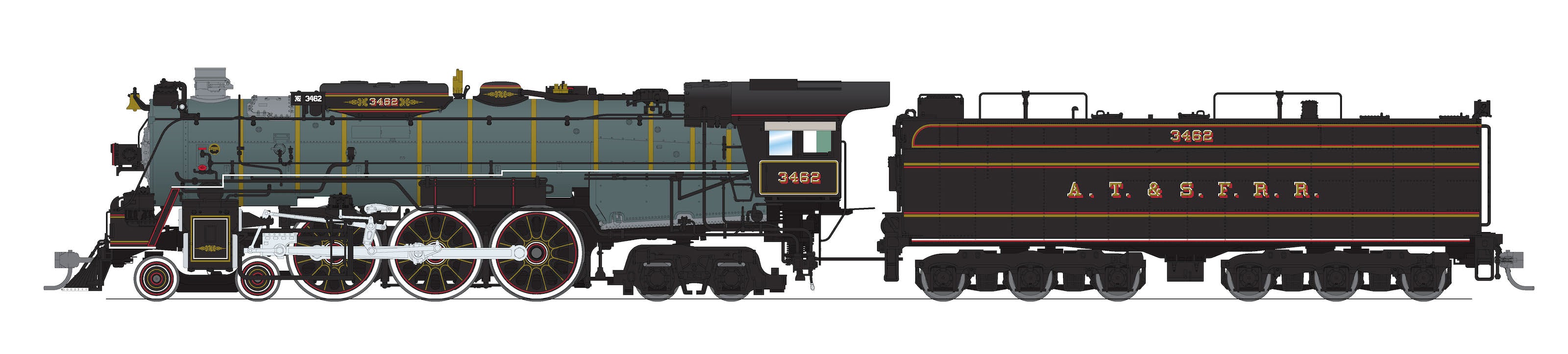 8875 ATSF 3460 Class 4-6-4, #3462, Ornate 1870's Fantasy Scheme, No-Sound / DCC-Ready, HO