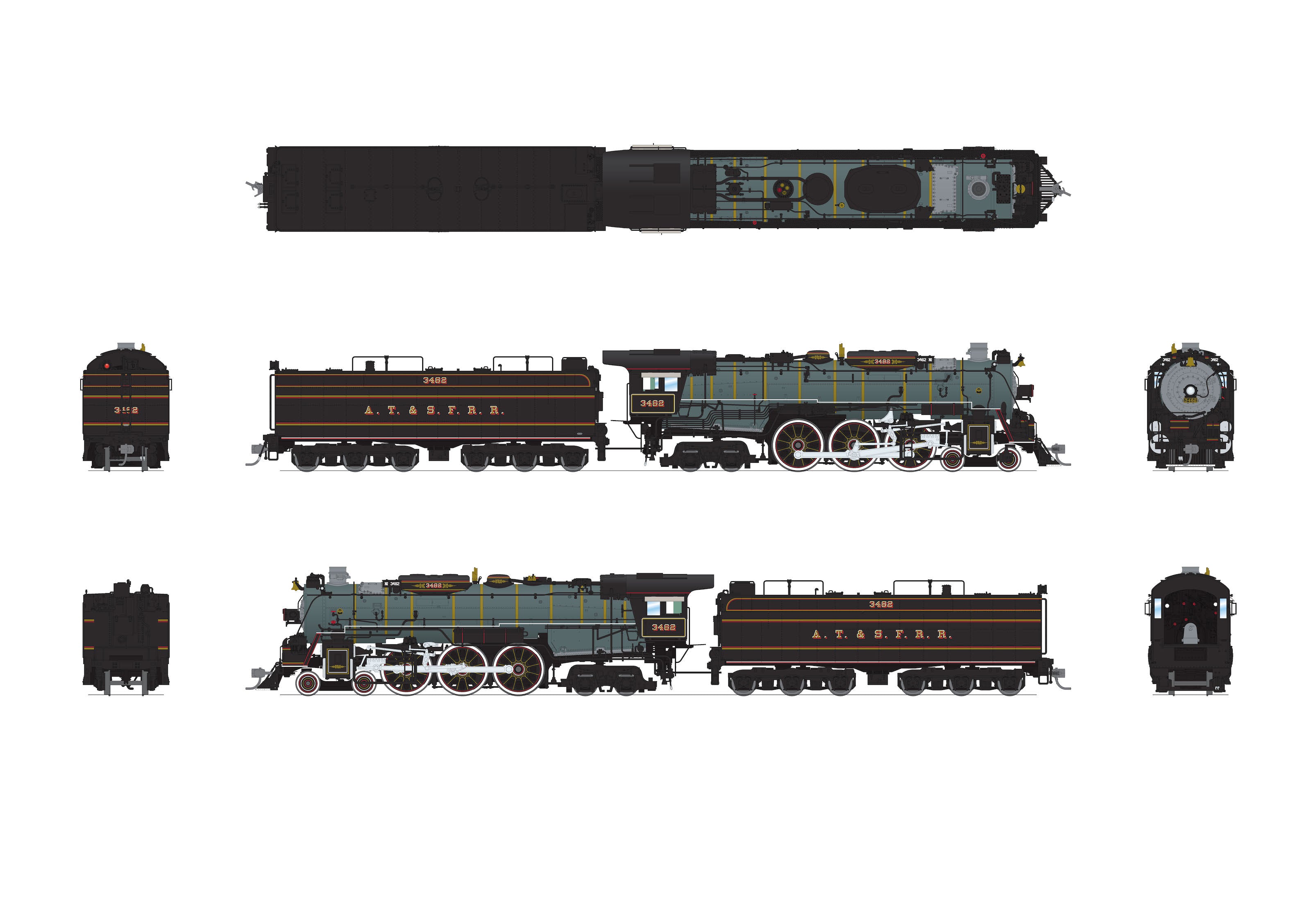 8875 ATSF 3460 Class 4-6-4, #3462, Ornate 1870's Fantasy Scheme, No-Sound / DCC-Ready, HO