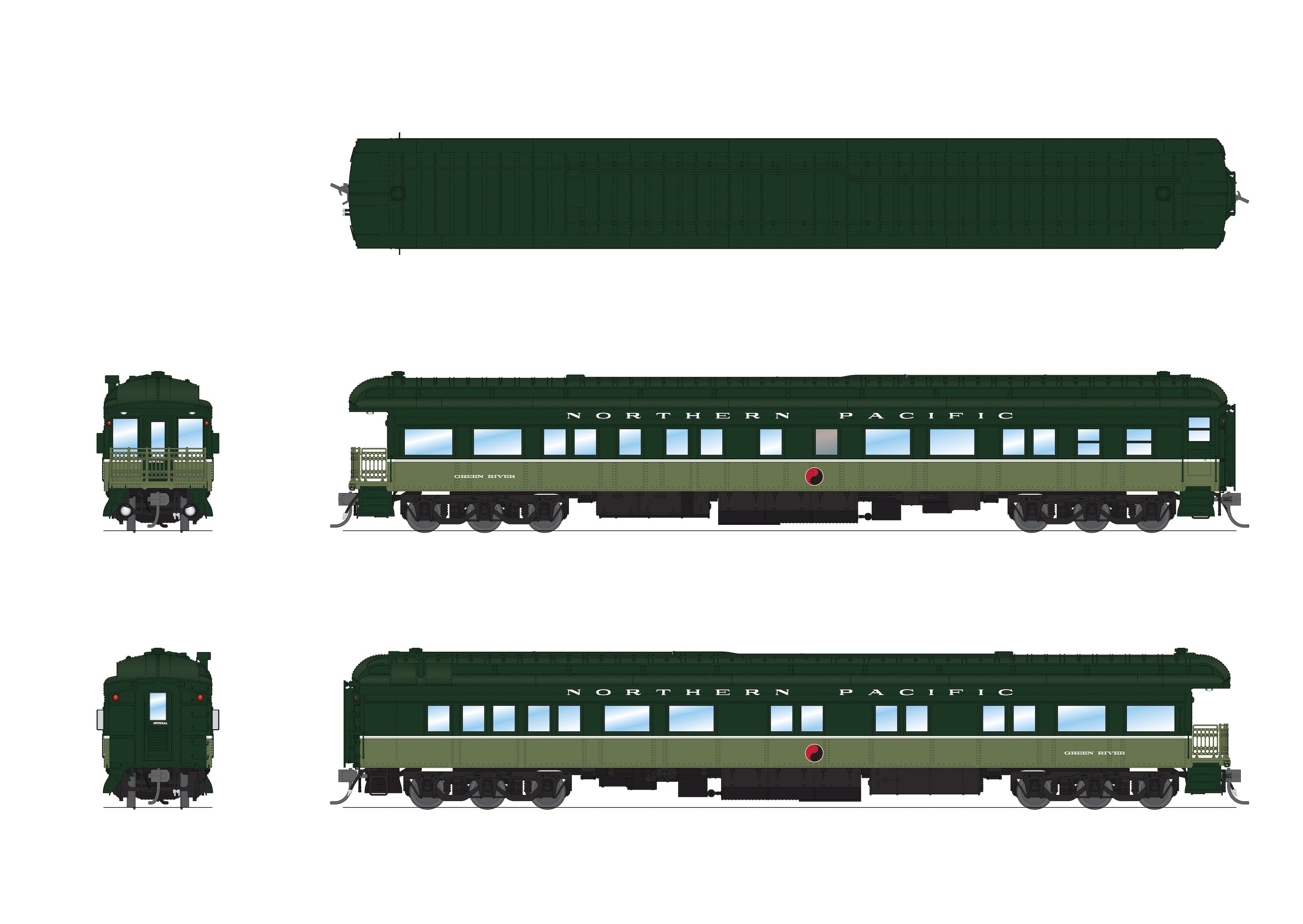 9102 NP Heavyweight 5-Car Passenger Set, Loewy Two-Tone Green, (#1195, #1352, #1357, #1364, "Green River"), HO Scale