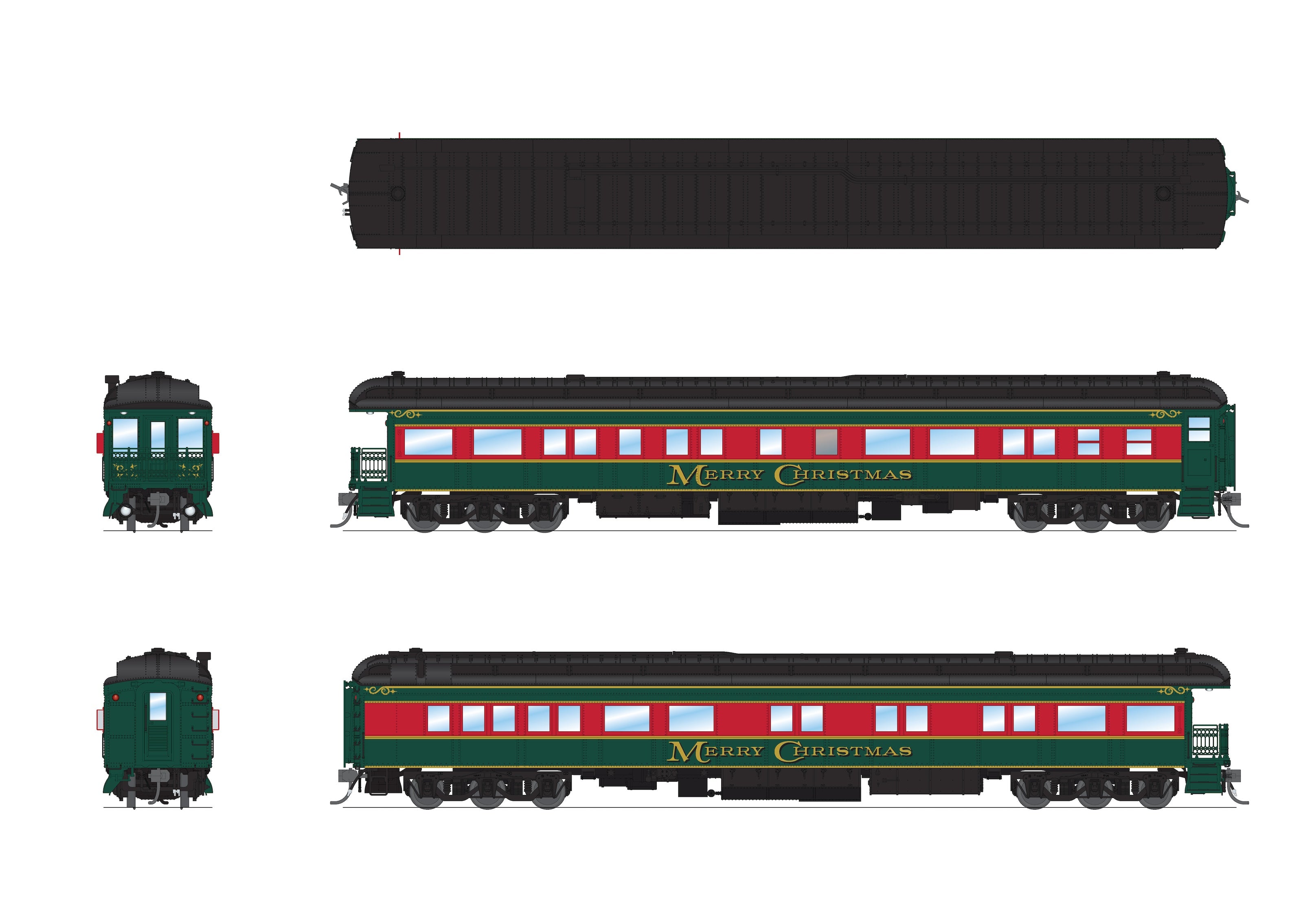 9103 Heavyweight 5-Car Passenger Set, Christmas Paint Scheme, HO Scale