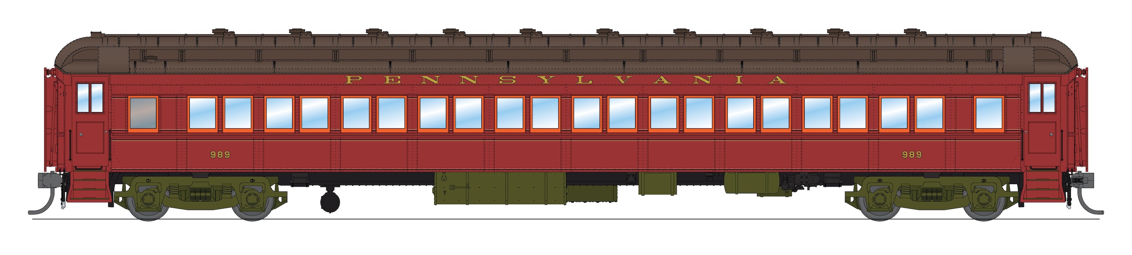 8964 PRR Heavyweight 5-Car Passenger Set, 1930's Era, HO (PB70 #5034, P70 #823, P70 #989, P70 #1042, Z74d #120 "Pennsylvania")