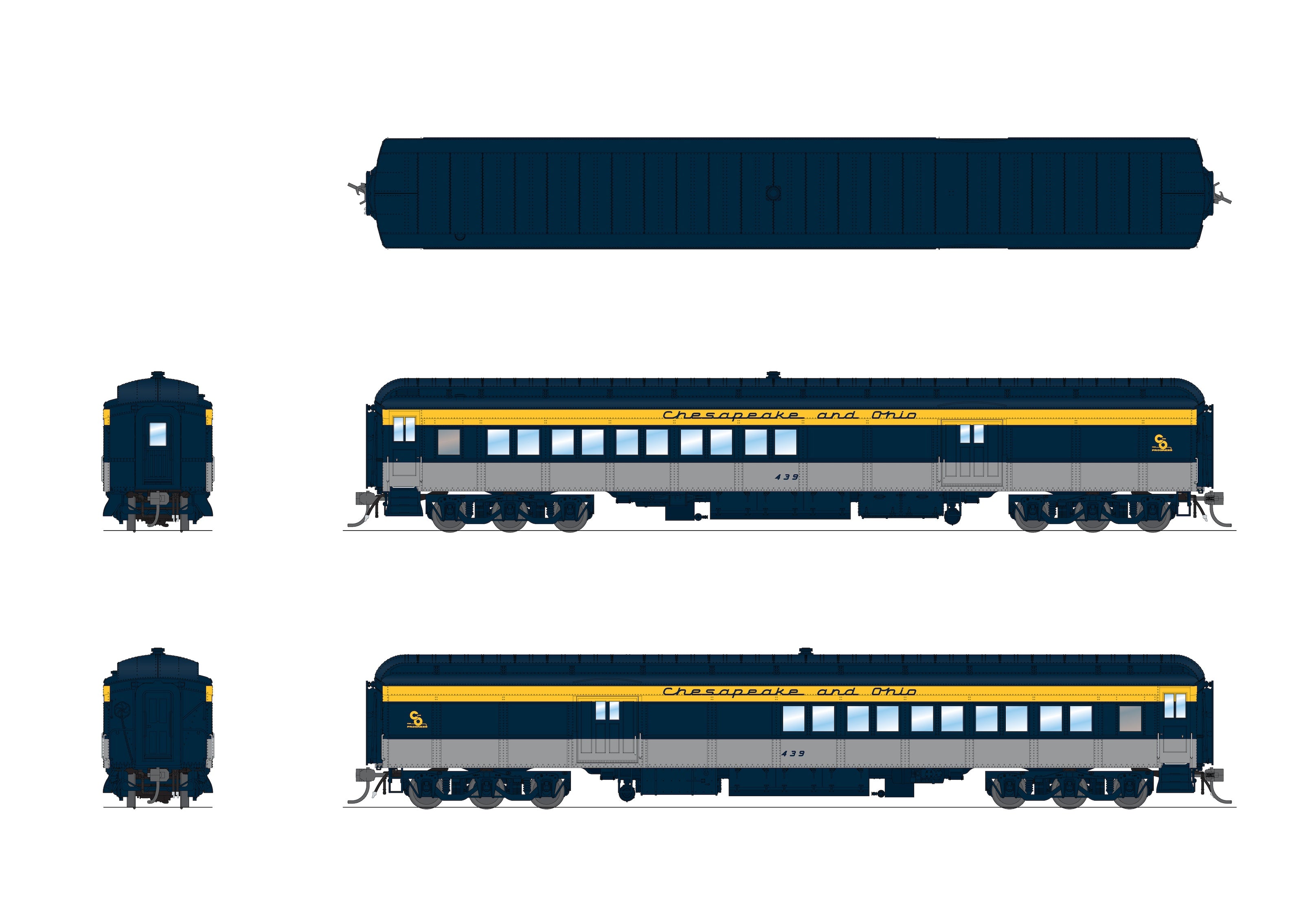 9100 C&O Heavyweight 5-Car Passenger Set, Tri-Color Scheme, (#439, #707, #710, #722, #25), HO Scale
