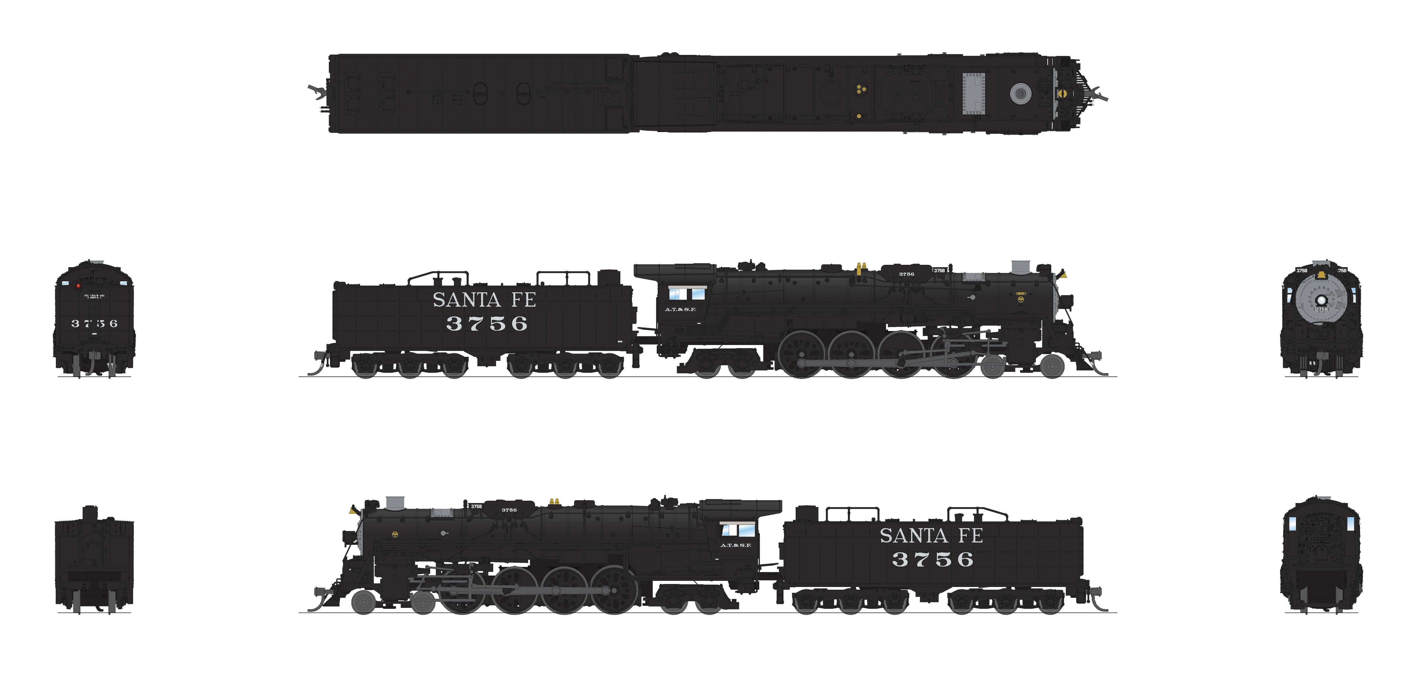 9401 ATSF 4-8-4, #3756, In Service, Paragon4 Sound/DC/DCC, N, w/ Smoke