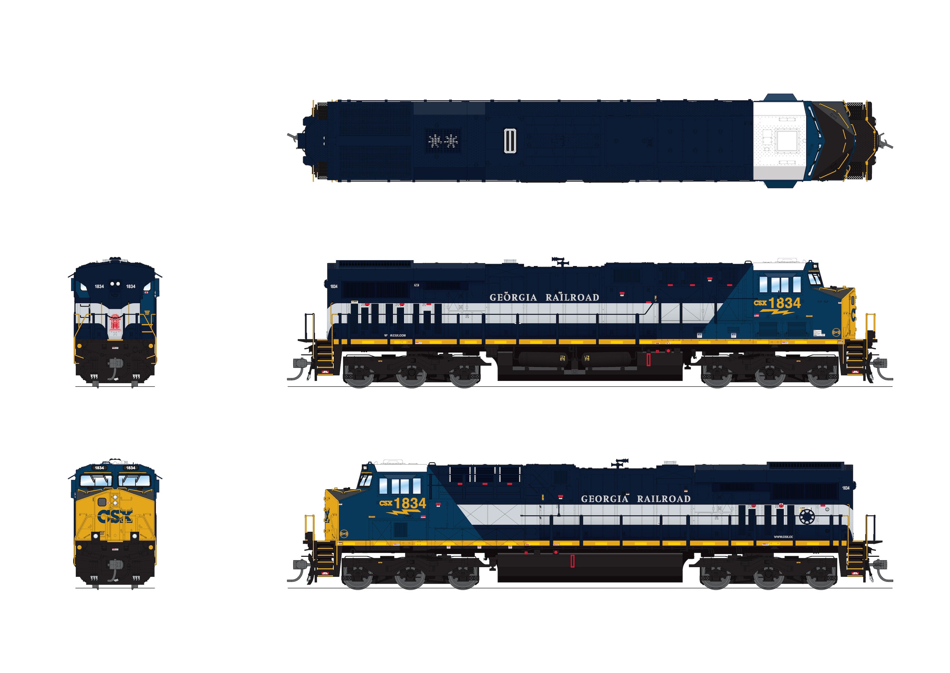9447 GE ES44AC, CSX 1834, Georgia Railroad Heritage Locomotive, No-Sound / DCC-Ready, HO CLUB PRICE $129.99