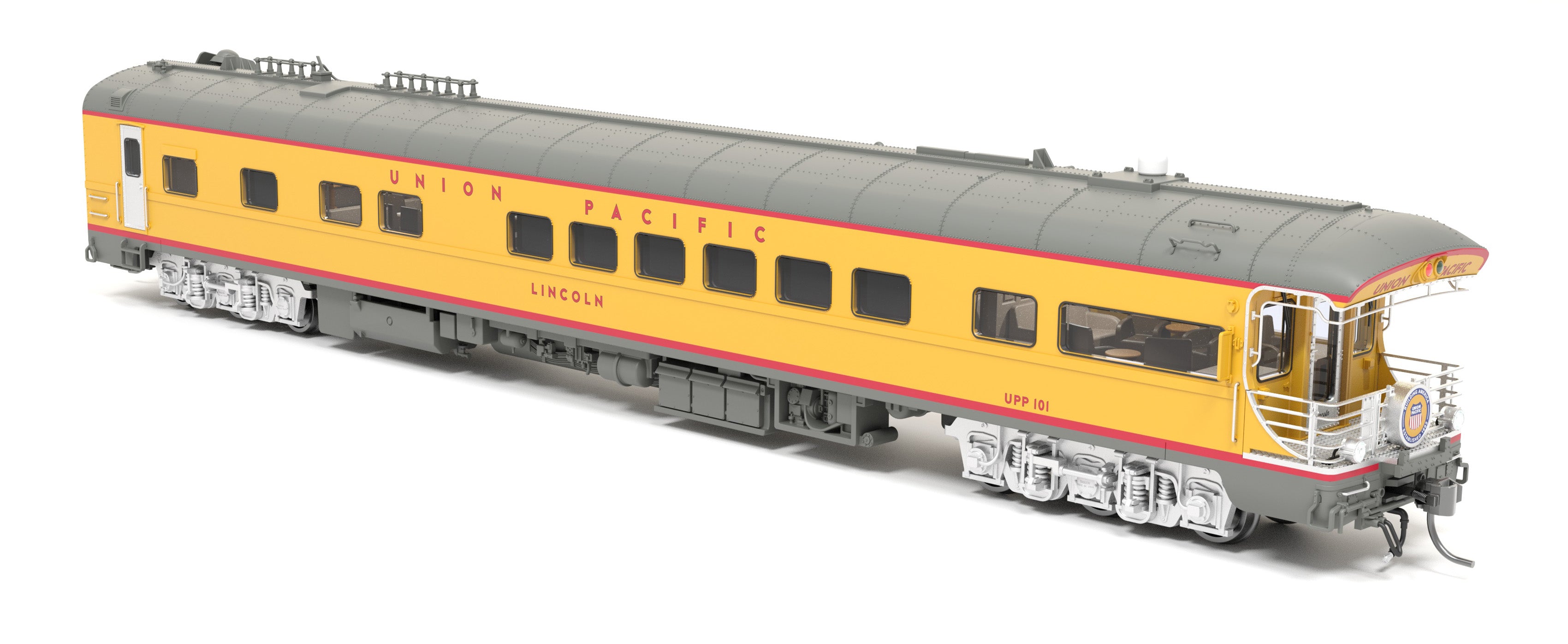 9594 Union Pacific Business Car, UP #101 "Lincoln", Yellow "Building America" Drumhead, HO
