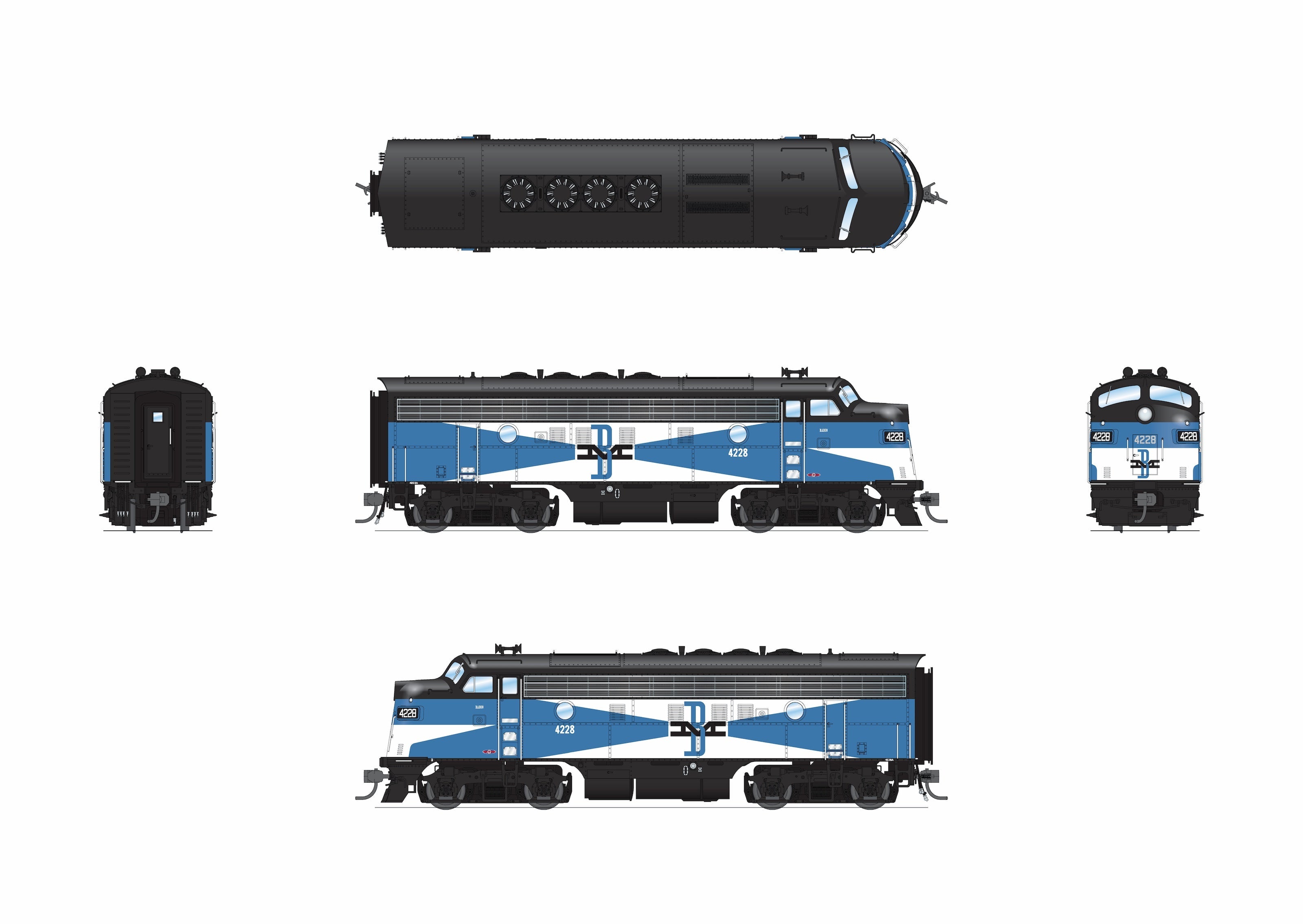 REFURBISHED R9656 EMD F3A, B&M 4228A, Blue McGinnis, Paragon4 Sound/DC/DCC, HO