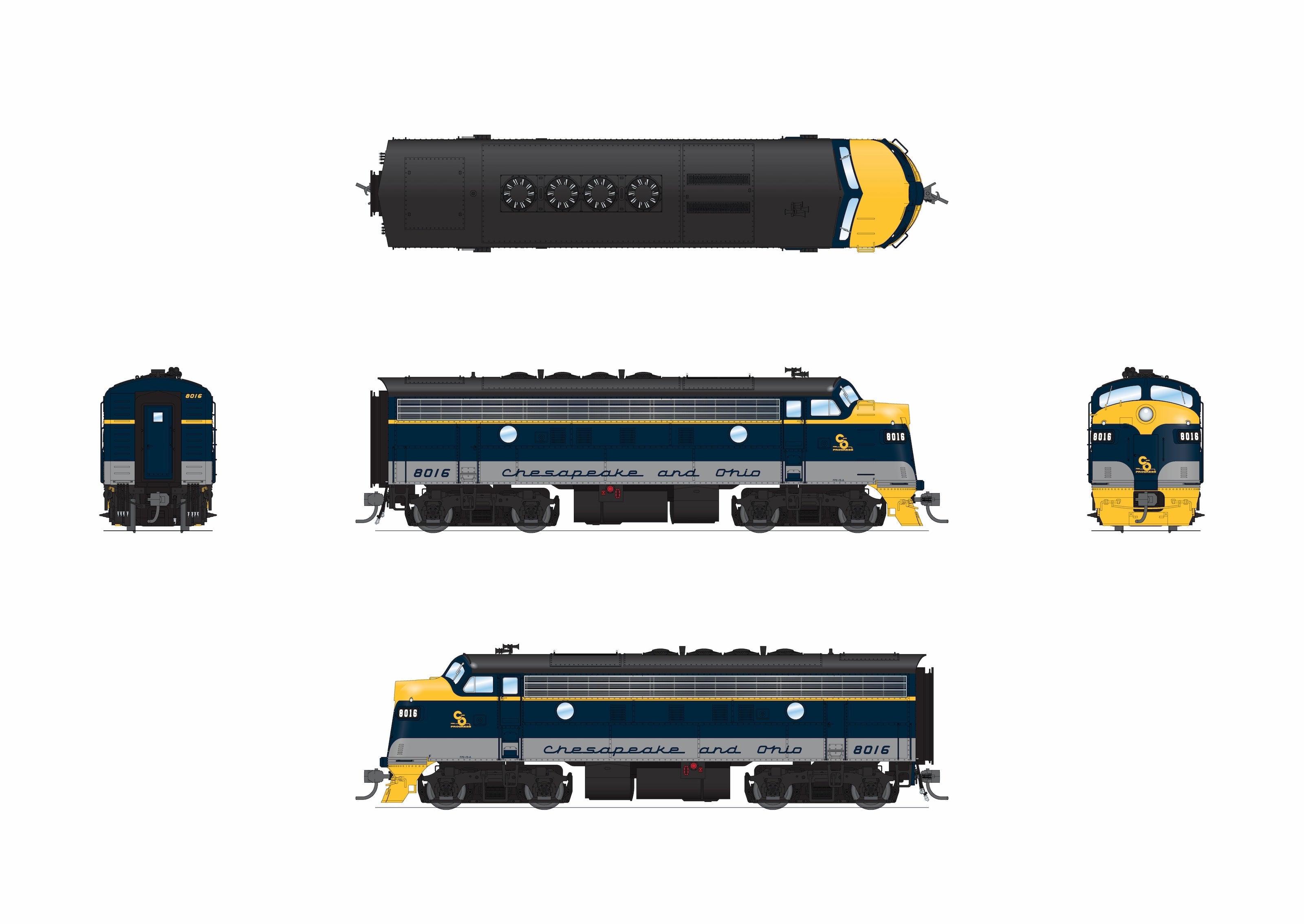 REFURBISHED R9660 EMD F3A, C&O 8016, Restored Blue/Gray/Yellow for SBVR, Paragon4 Sound/DC/DCC, HO