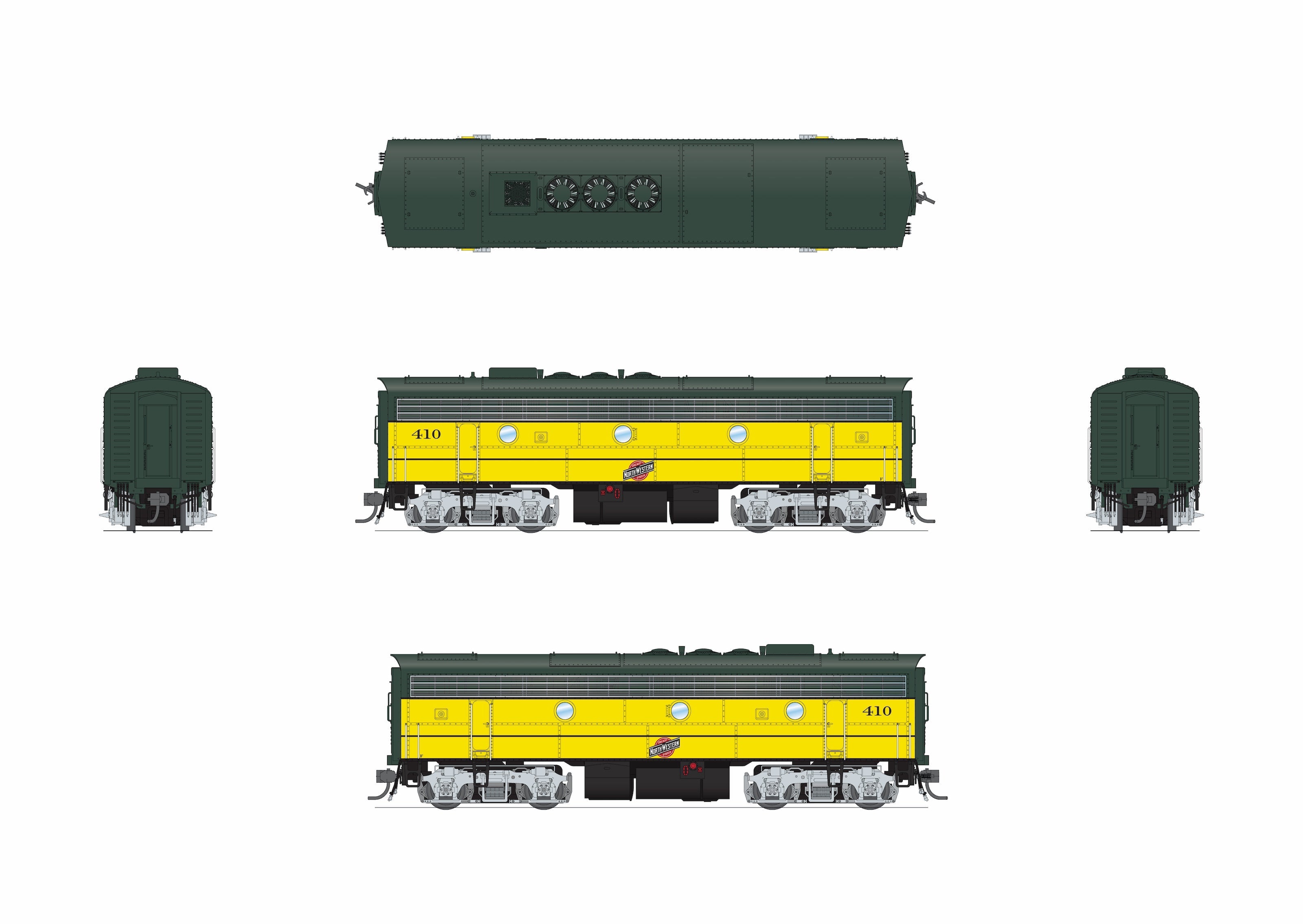 REFURBISHED R9695 EMD F7 A/B, CNW 400/410, Executive Scheme, A-unit No-Sound / DCC-Ready, Unpowered B, HO