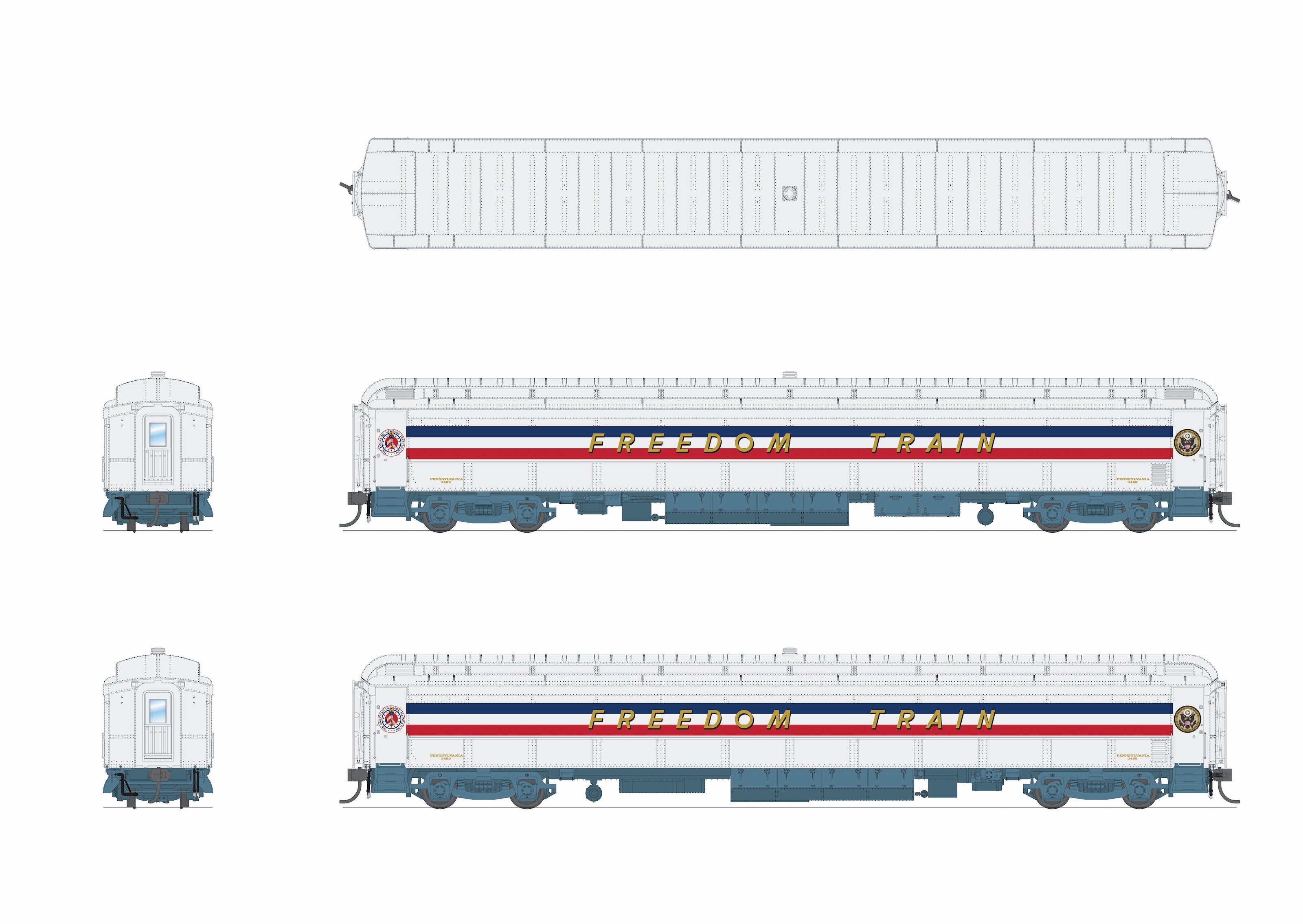 9712 1947 Freedom Train Heavyweight 5-Car Passenger Set, 1947 Scheme, HO Scale