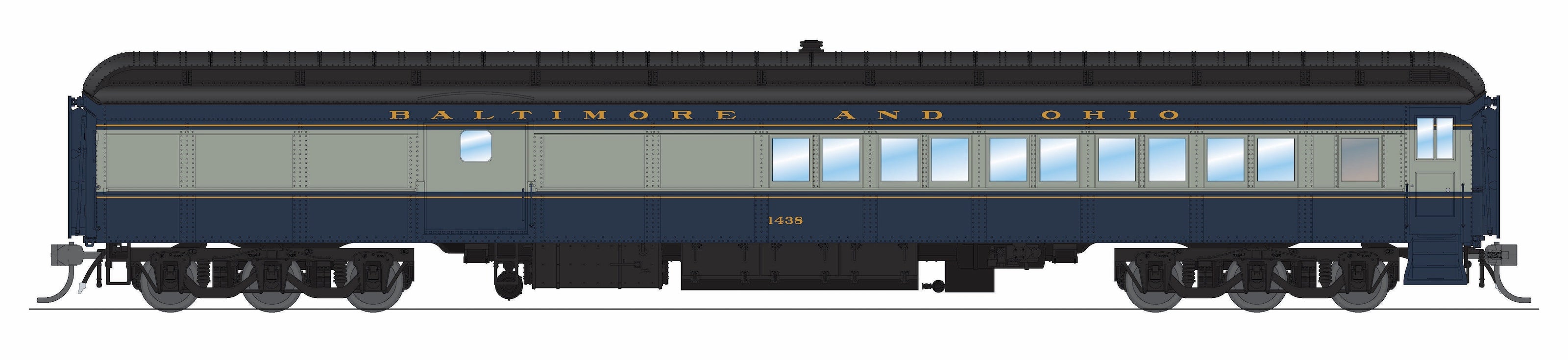 9713 B&O Heavyweight 5-Car Passenger Set, Blue & Gray Scheme, HO Scale (1438, 5270, 5284, 5307, 100)