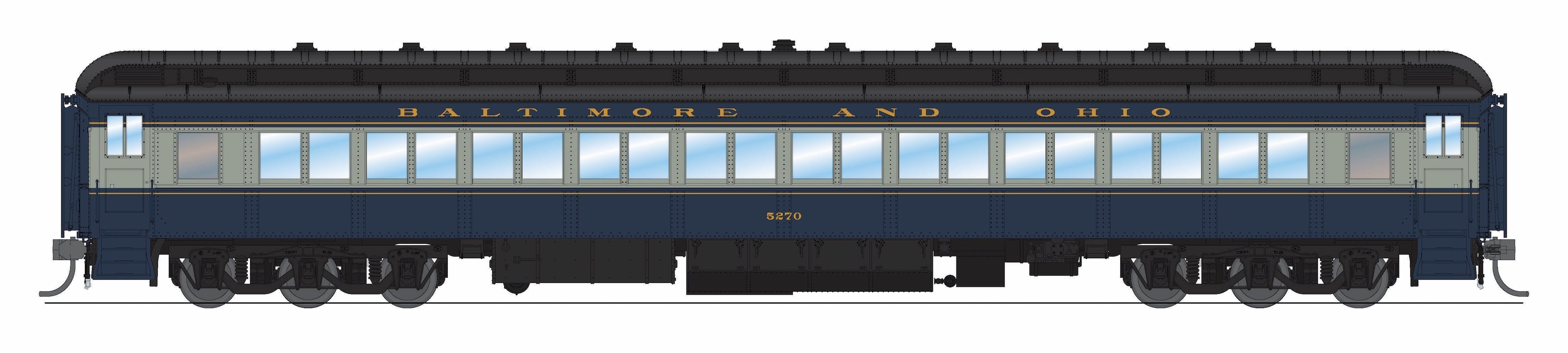 9713 B&O Heavyweight 5-Car Passenger Set, Blue & Gray Scheme, HO Scale (1438, 5270, 5284, 5307, 100)