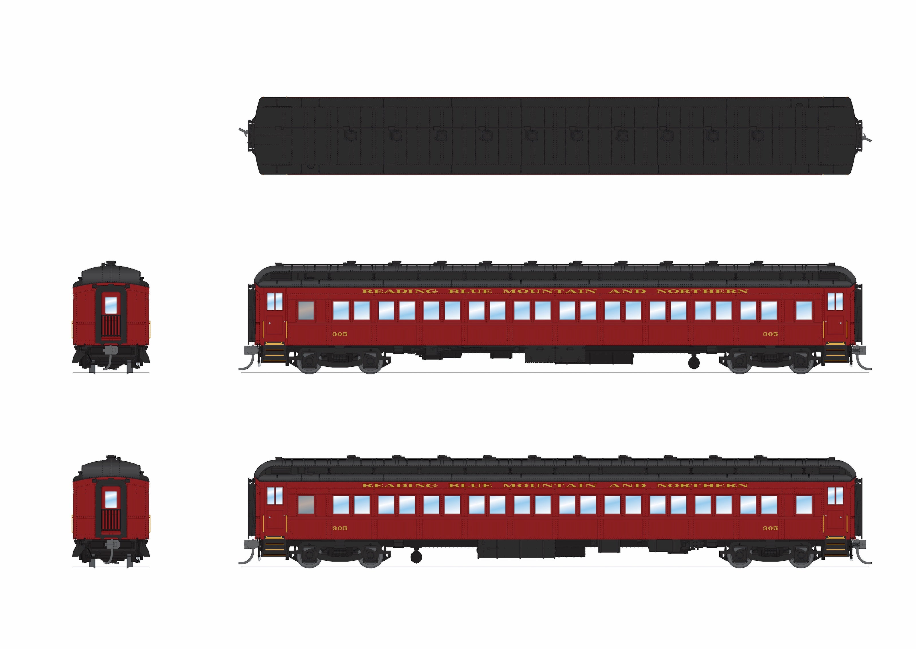 9716 RBMN Heavyweight 5-Car Passenger Set, Maroon Scheme, HO Scale