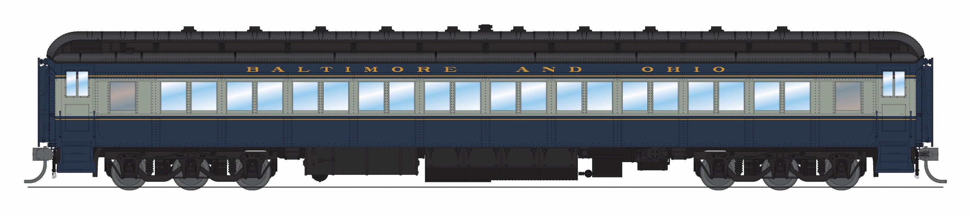 9735 B&O 80' Passenger Coach, Blue & Gray, HO Scale