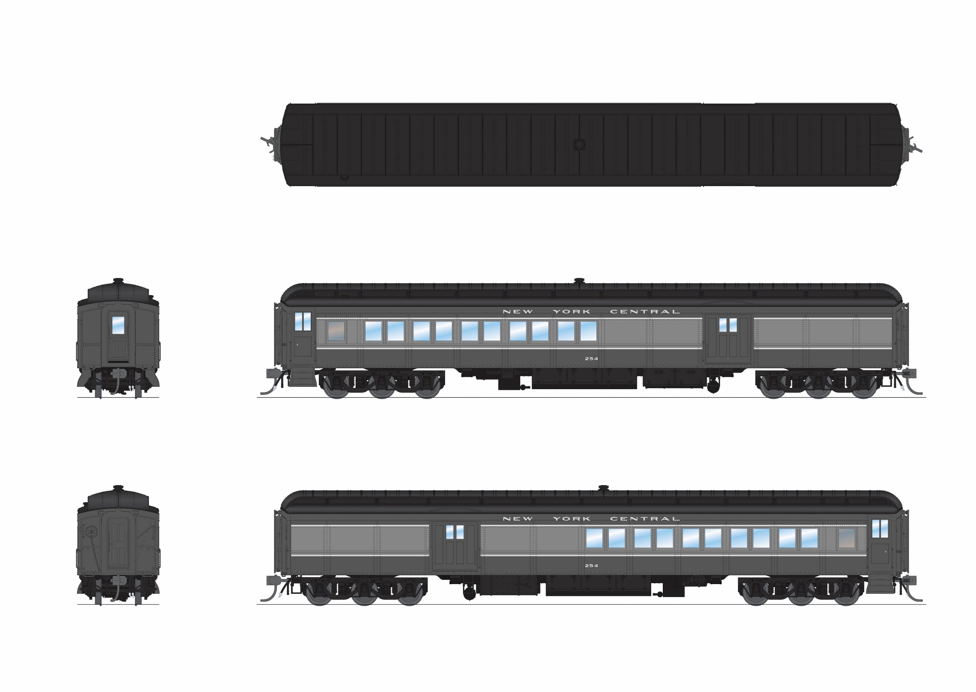 9743 NYC Baggage-Combine Car #254, Two-tone Gray, HO Scale