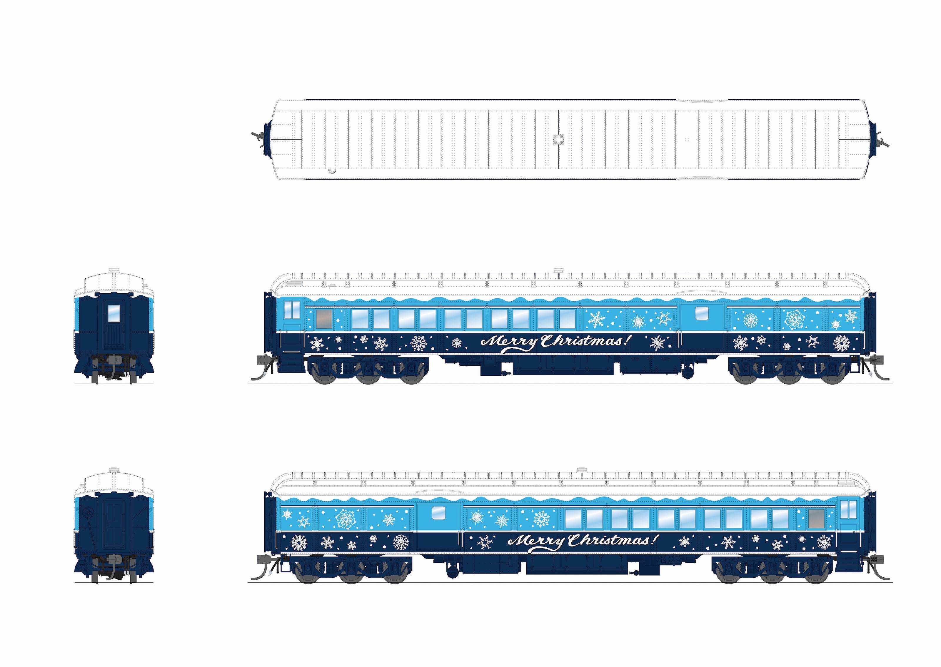 9745 Blue & White Holiday-themed Baggage-Combine Car, HO Scale
