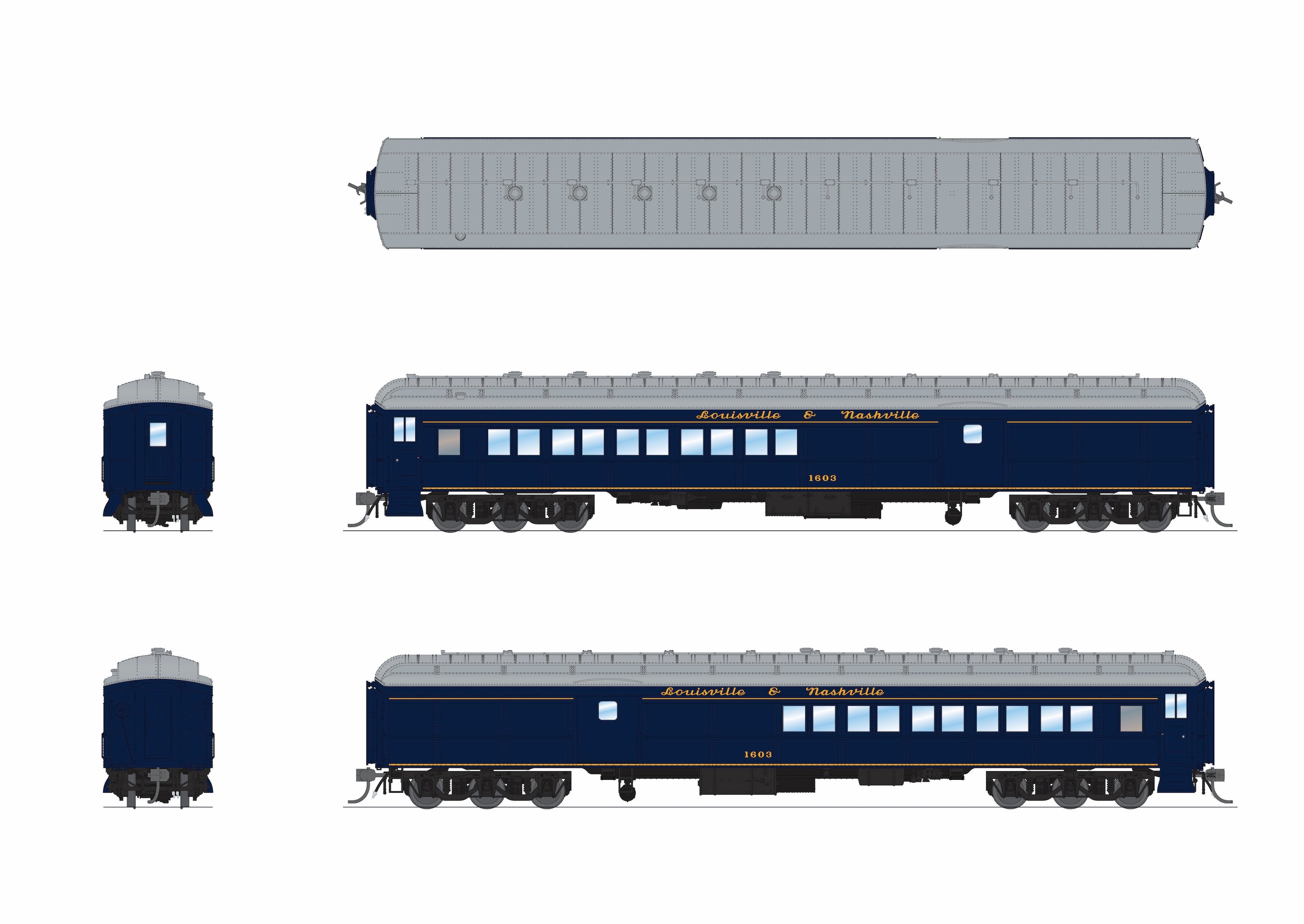9747 L&N Baggage-Combine Car #1603, Blue w/ Imitation Gold, HO Scale