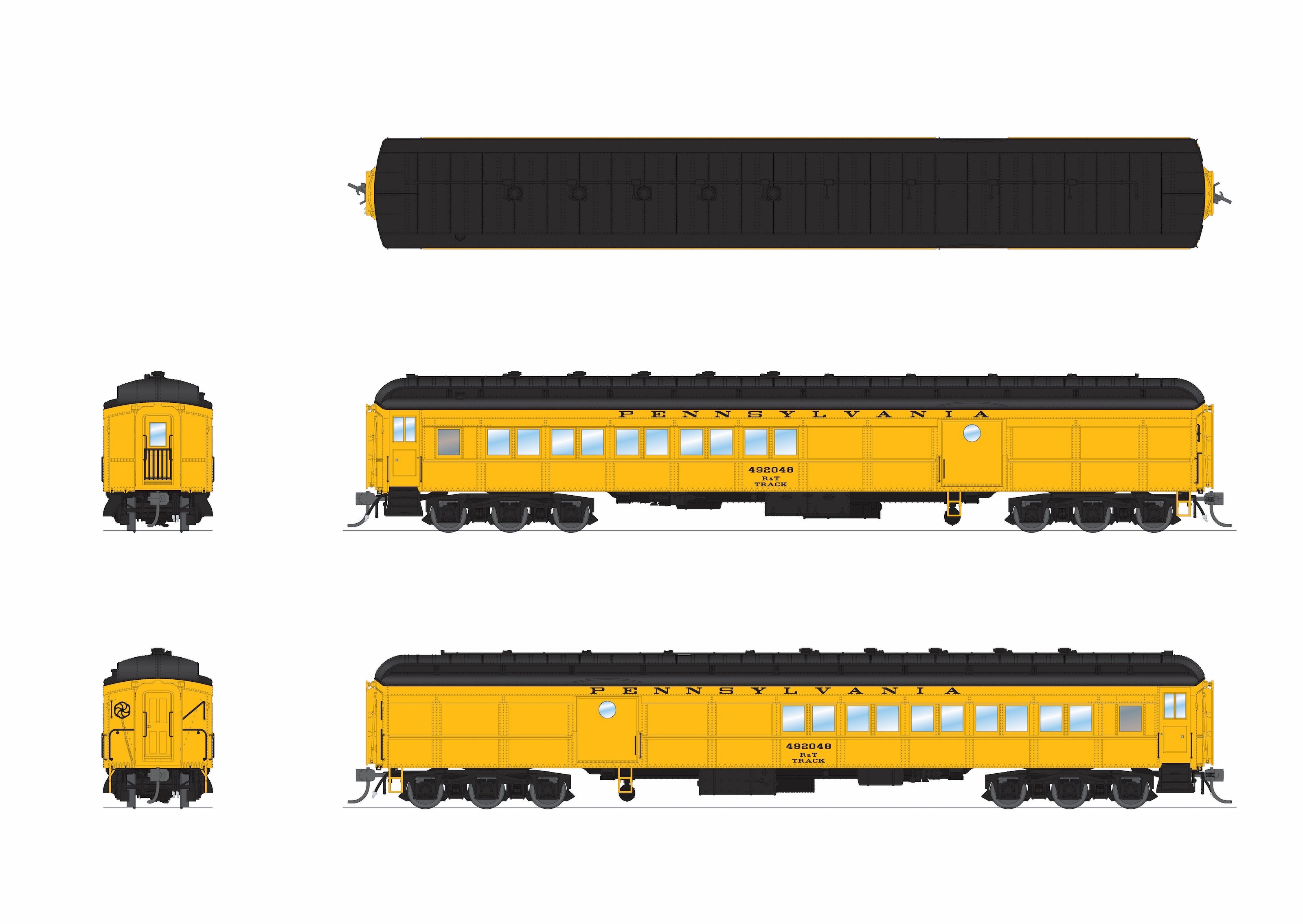 9749 PRR Maintenance of Way Baggage-Combine Car #492048, Yellow & Black, HO Scale