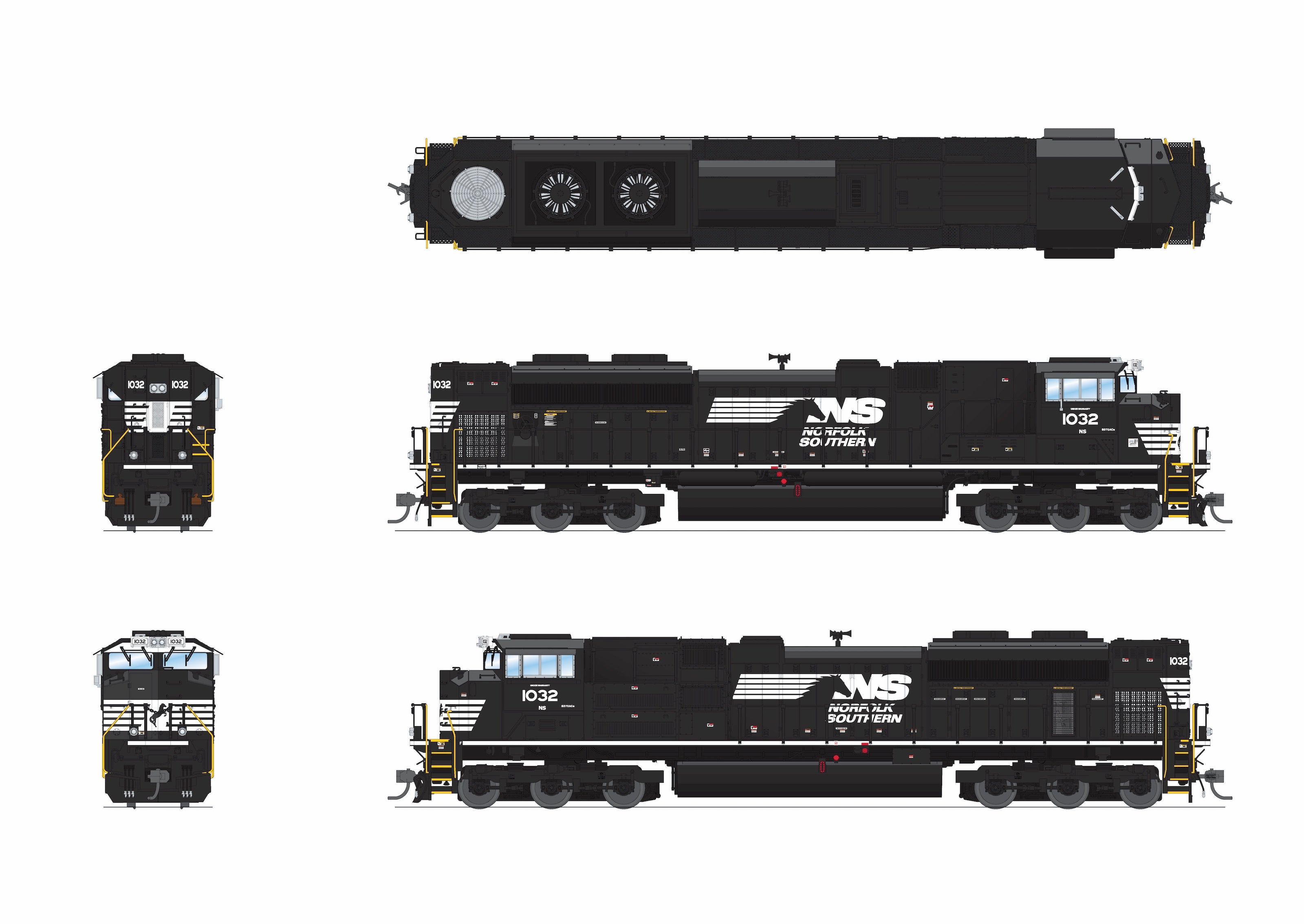 9769 EMD SD70ACe, NS 1063, Black & White, Paragon4 Sound/DC/DCC, w/ Smoke, HO