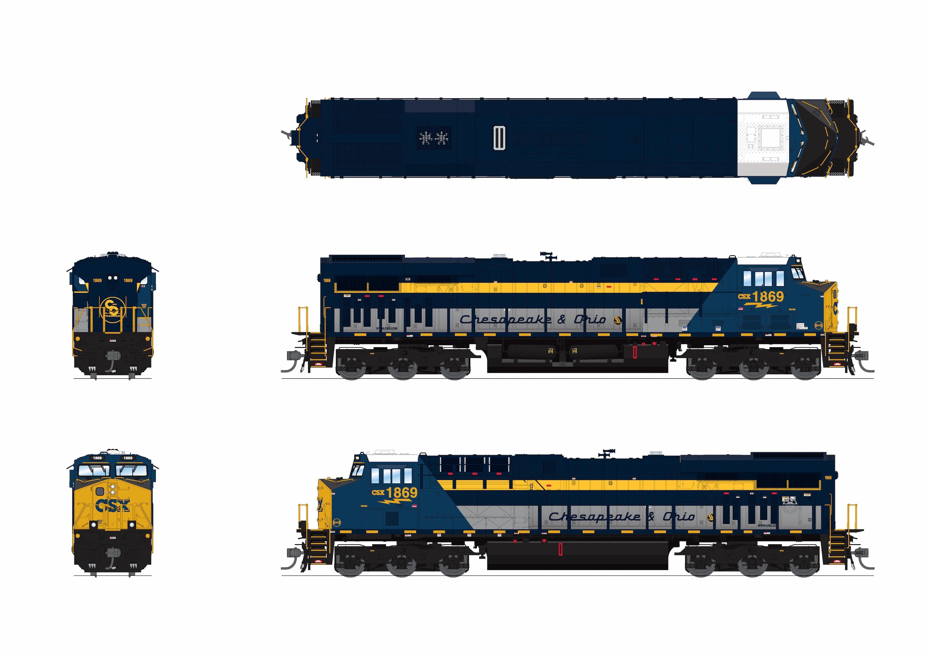 9863 GE ES44AC, CSX 1869, C&O Heritage Paint, No-Sound / DCC-Ready, HO