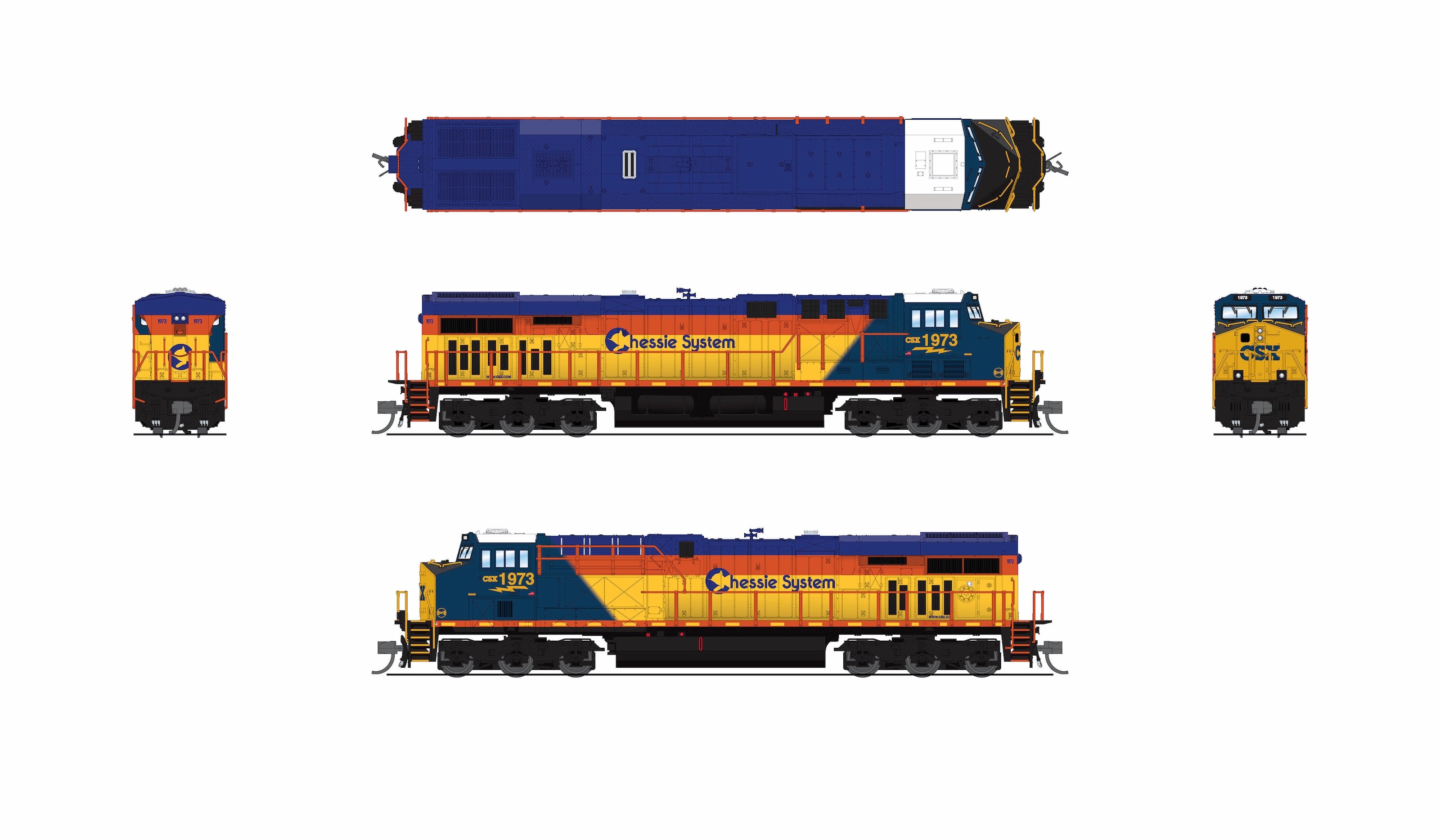 9889 GE ES44AC, CSX 1973, Chessie System Heritage Paint, No-Sound / DCC-Ready, N