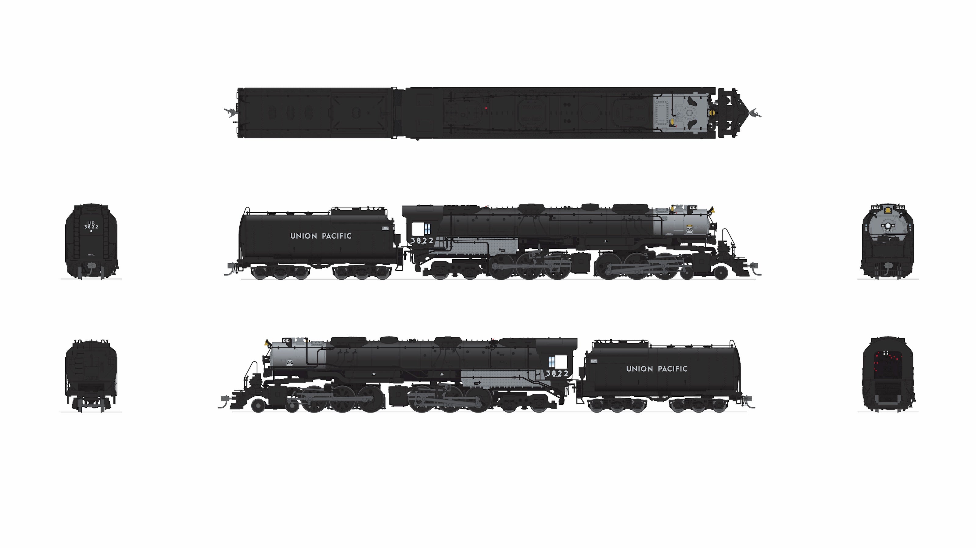 9912 UP Early Challenger (CSA-2), #3822, Post-1947, Integral Cast Cylinder Front Engine, No-Sound / DCC-Ready, HO