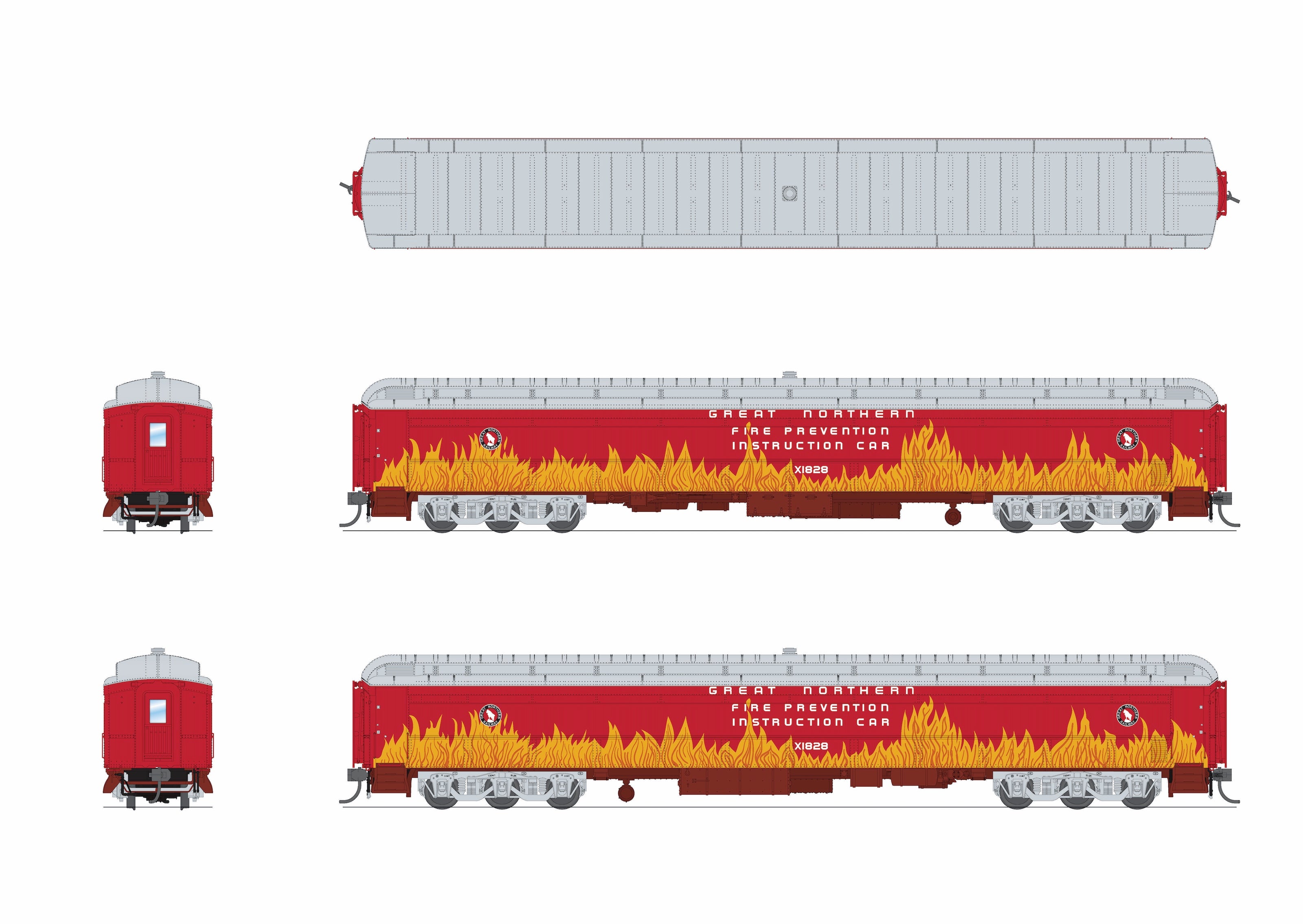 9933 Railroad Instruction Car, GN Fire Prevention X1828, HO Scale