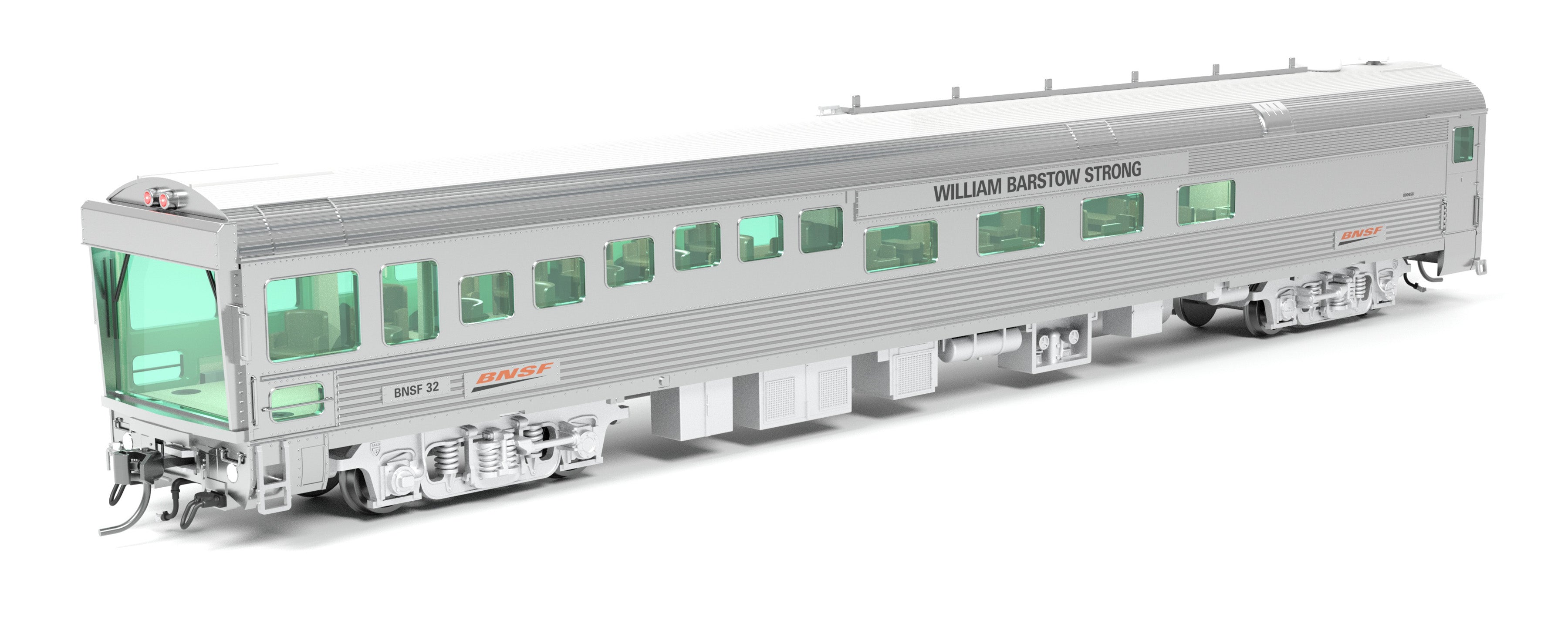 9994 BNSF Track Inspection Car, BNSF #32 "William Barstow Strong", 2008-2013 Appearance w/ White Roof, HO