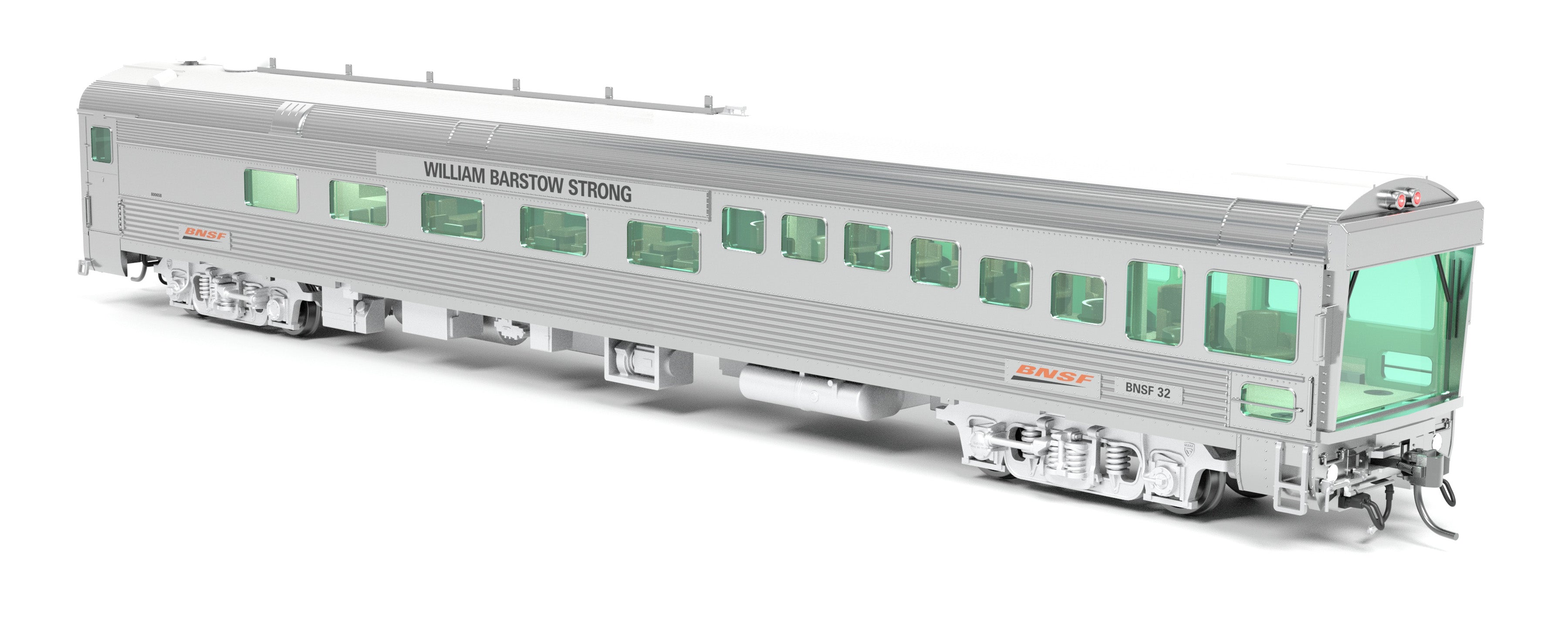 9994 BNSF Track Inspection Car, BNSF #32 "William Barstow Strong", 2008-2013 Appearance w/ White Roof, HO