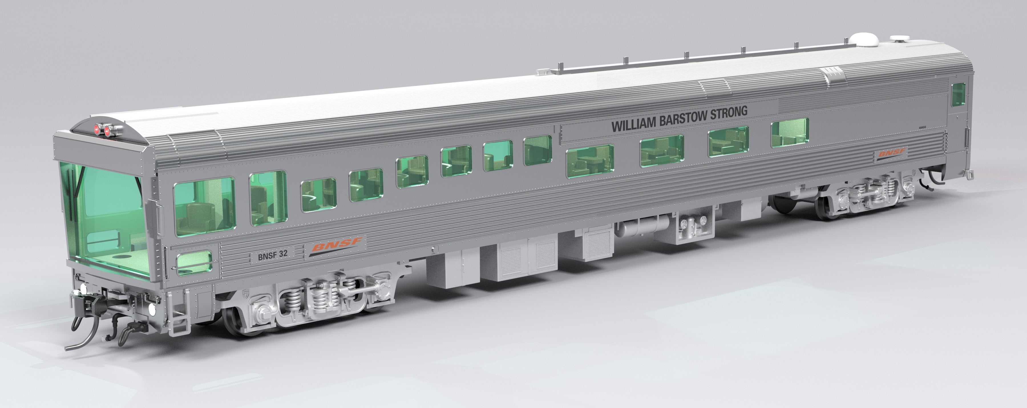 9994 BNSF Track Inspection Car, BNSF #32 "William Barstow Strong", 2008-2013 Appearance w/ White Roof, HO