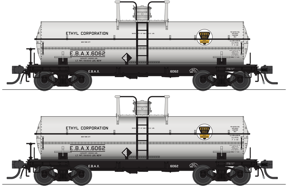 10354 6000 Gallon Tank, Ethyl Corporation, Gray w/ Black & Yellow Logo, 2-pack, HO (EBAX #6066, EBAX #6067)
