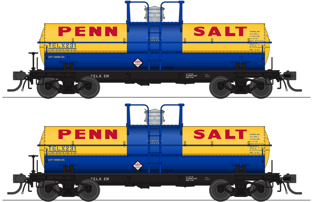 10358 6000 Gallon Tank, Penn Salt, Blue & Yellow, 2-pack, HO (TELX #322, TELX #323)