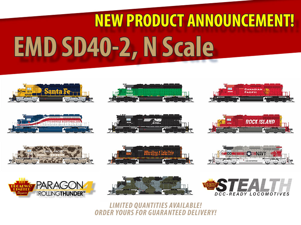 NEW PRODUCT ANNOUNCEMENT: HO Scale Sharknose and N scale SD40-2's