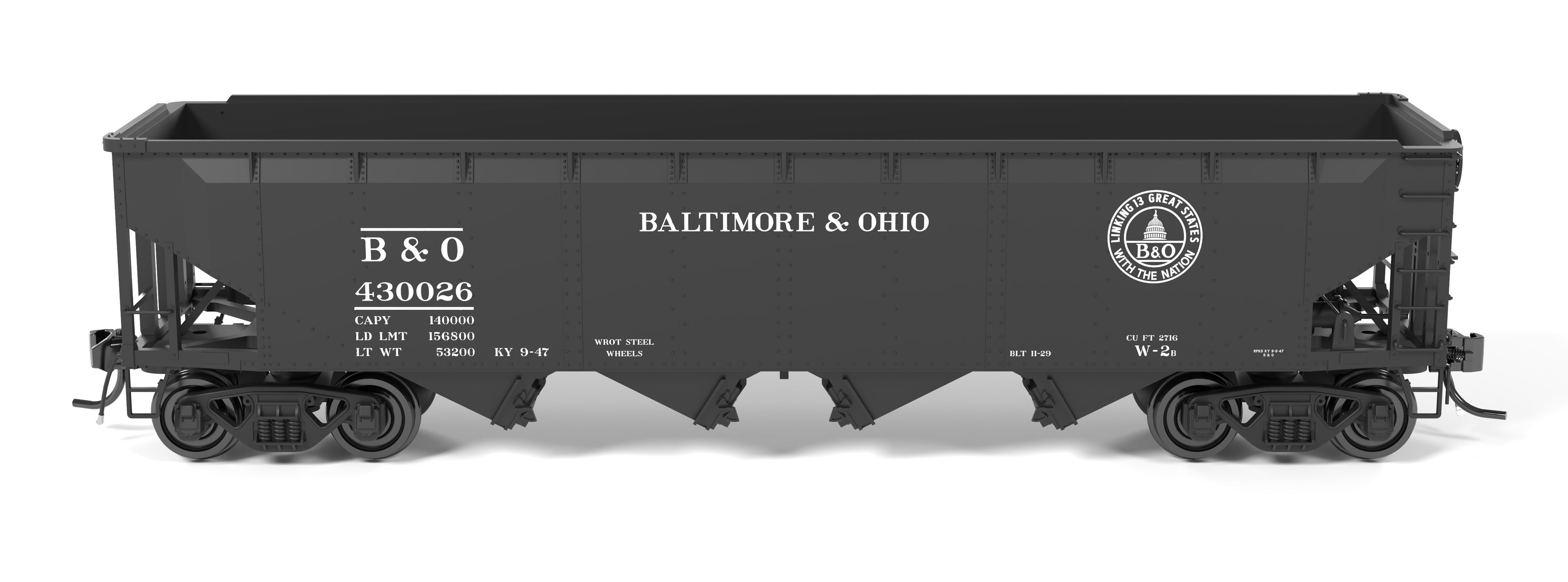 10131 ARA 70-ton 4-Bay Hopper, B&O W2b, "13 Great States", 6-pack B, HO