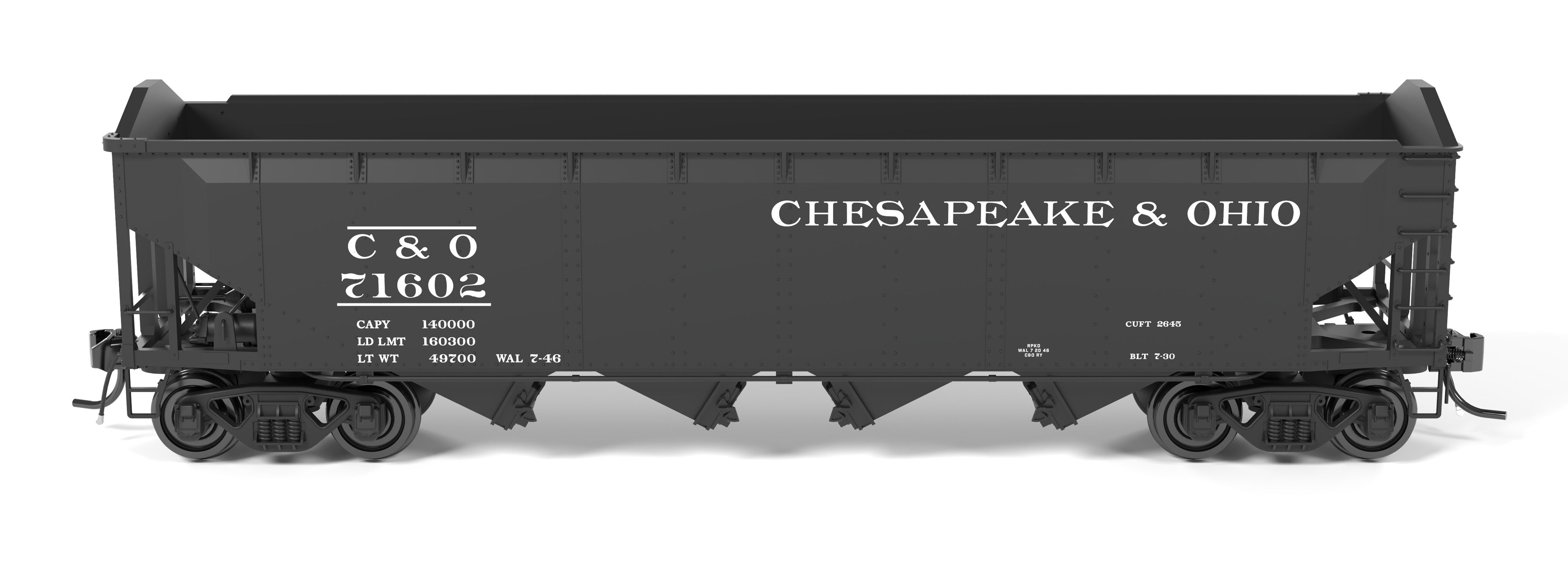 10134 ARA 70-ton 4-Bay Hopper, C&O H7-13, Black & White, 6-pack A, HO