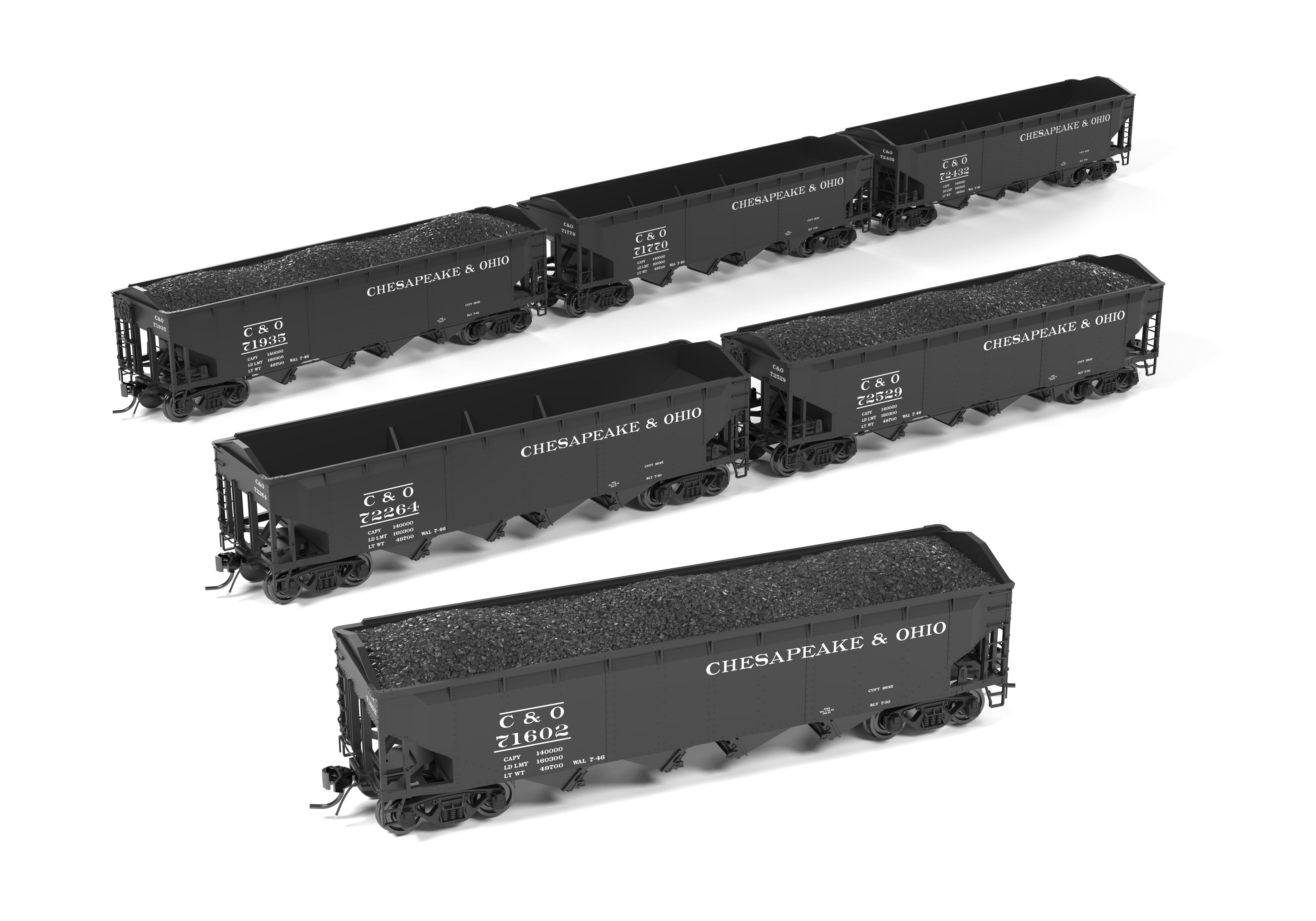 10135 ARA 70-ton 4-Bay Hopper, C&O H7-13, Black & White, 6-pack B, HO