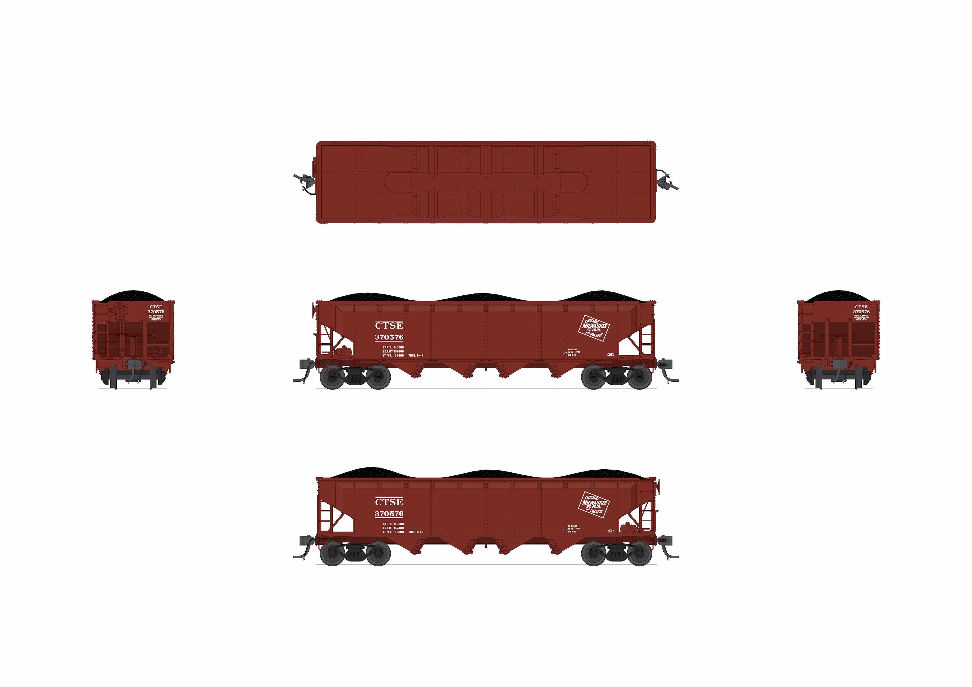 10136 ARA 70-ton 4-Bay Hopper, MILW, Oxide Red w/ White, 6-pack A, HO
