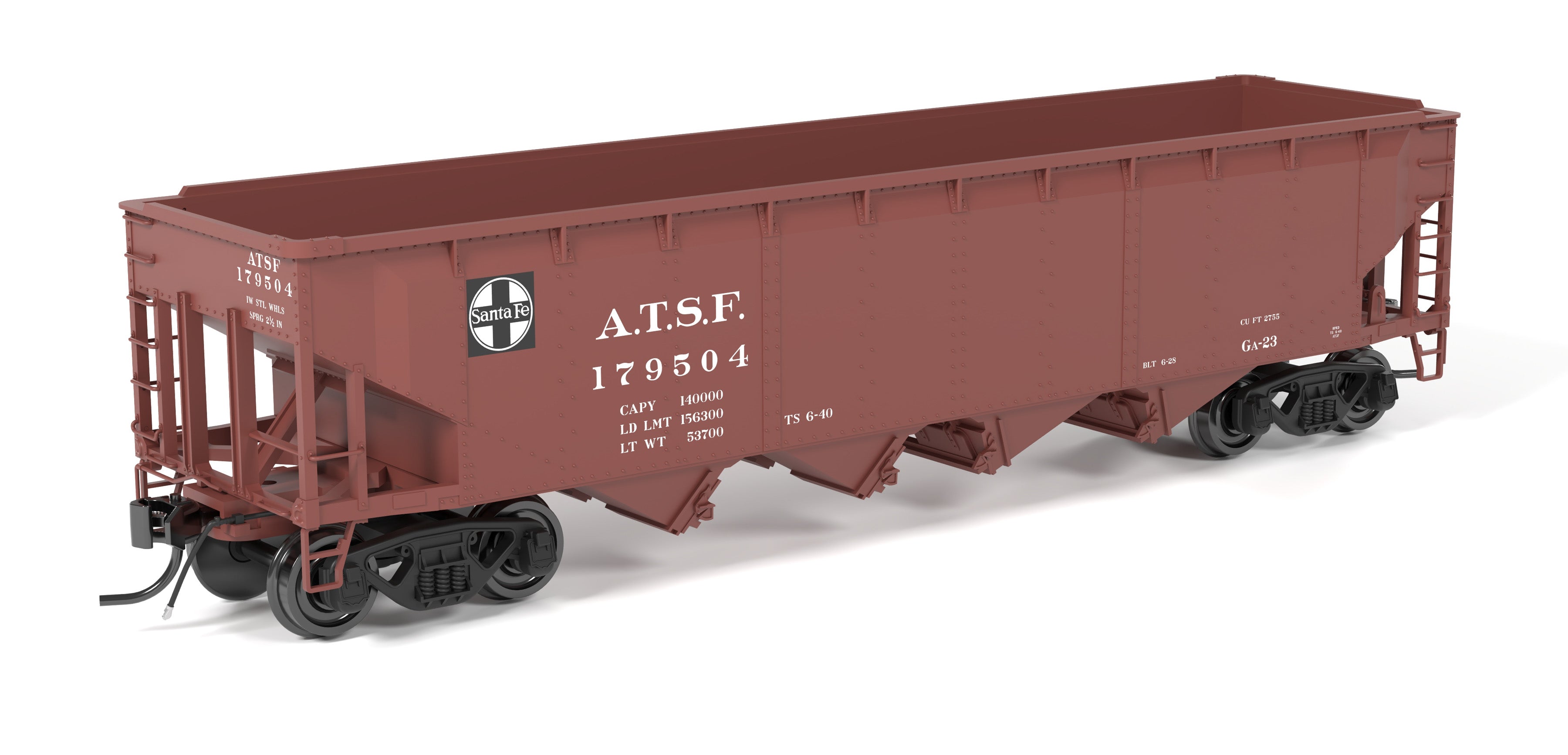 10138 ARA 70-ton 4-Bay Hopper, ATSF, Oxide Red w/ White, 6-pack A, HO
