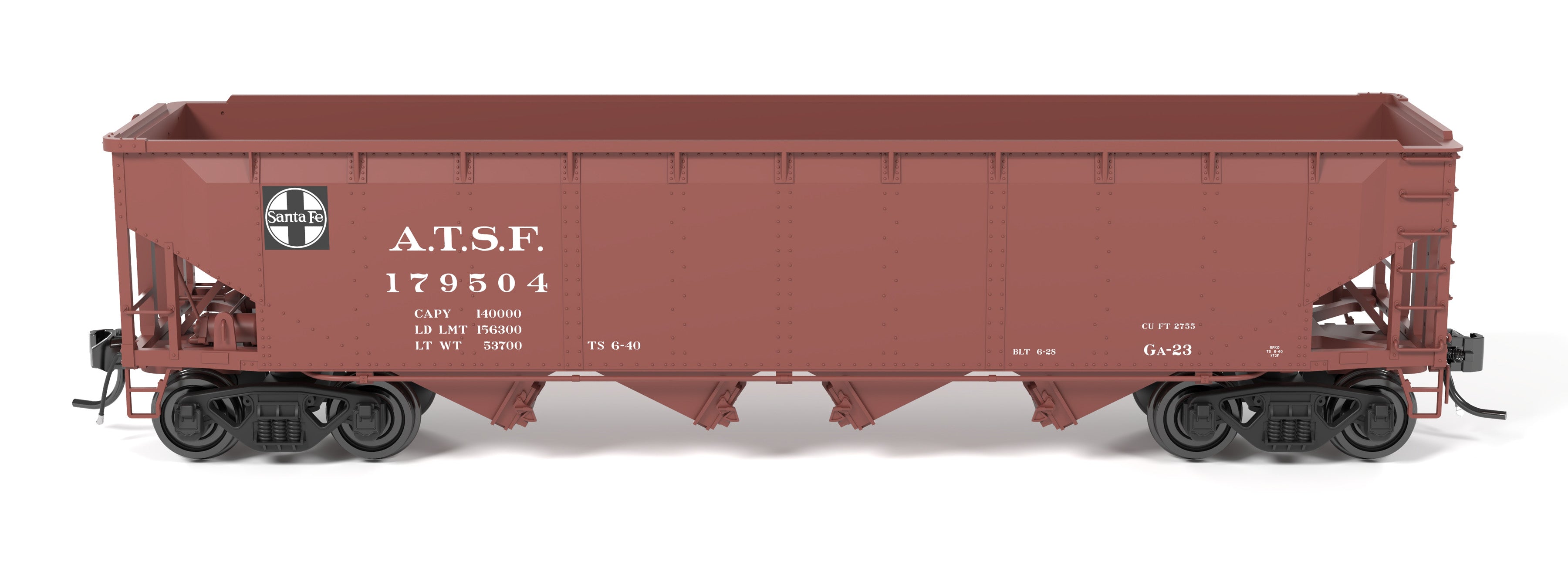 10138 ARA 70-ton 4-Bay Hopper, ATSF, Oxide Red w/ White, 6-pack A, HO