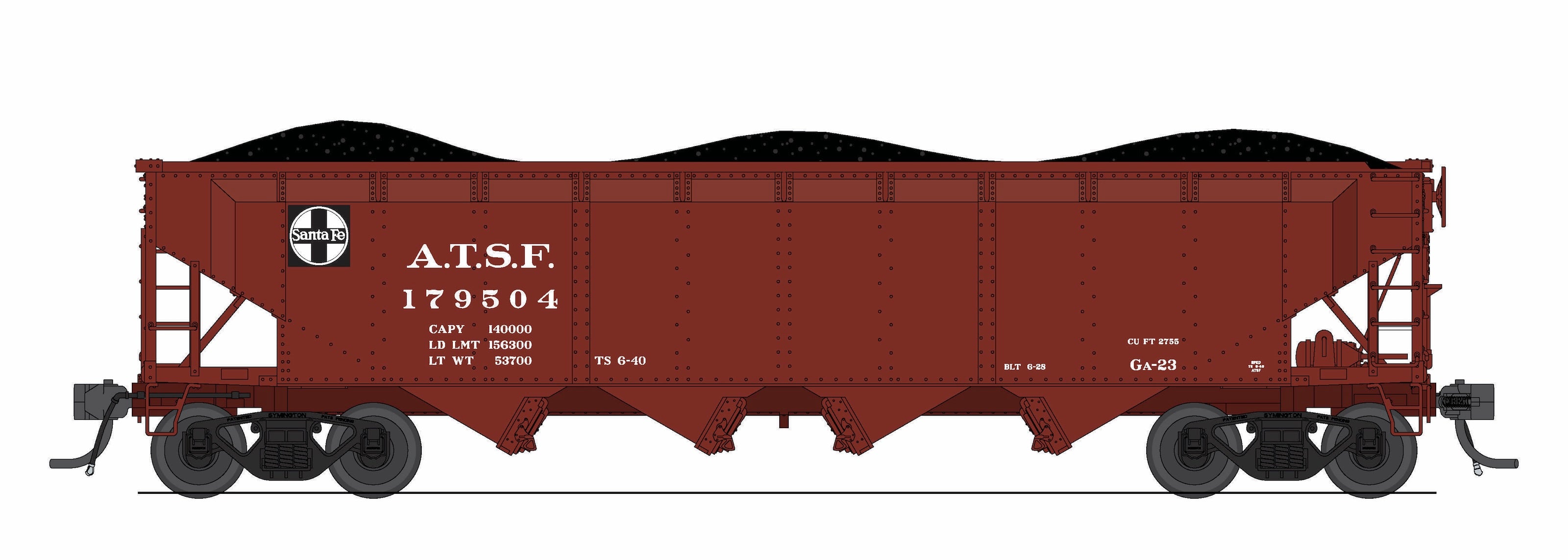 10373 ARA 70-ton 4-Bay Hopper, ATSF, Oxide Red w/ White, 6-pack A, N