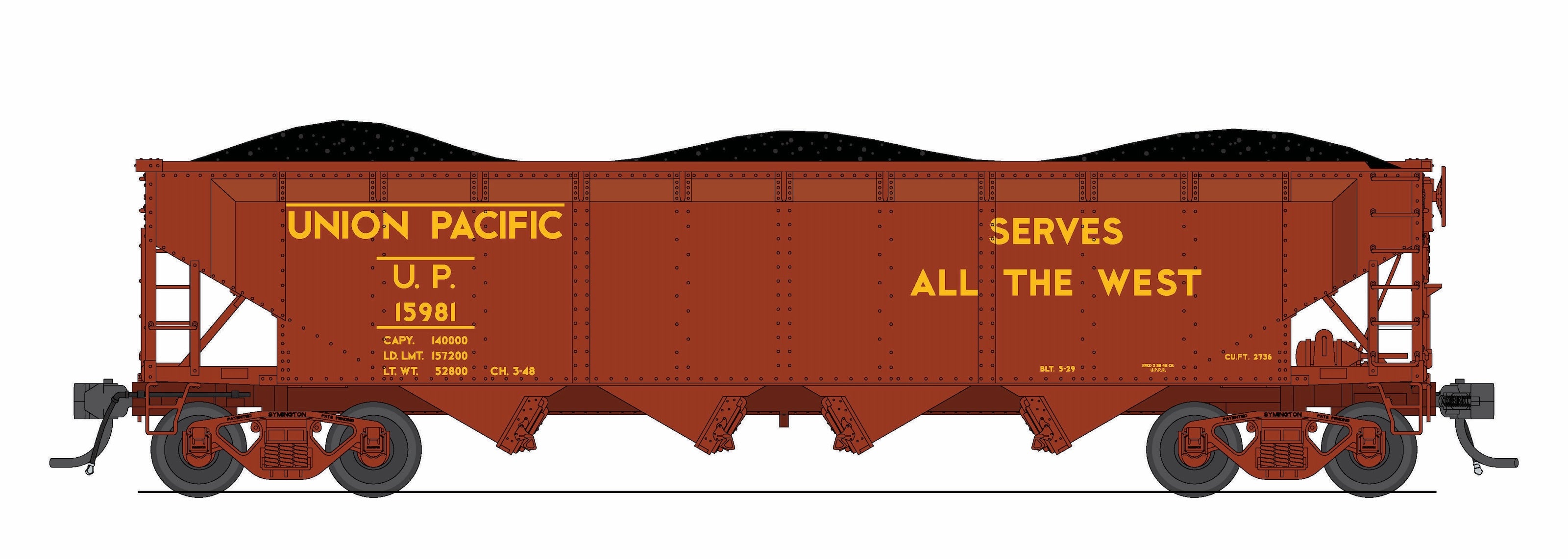 10140 ARA 70-ton 4-Bay Hopper, UP, "Streamliners / Serves All The West", 6-pack A, HO