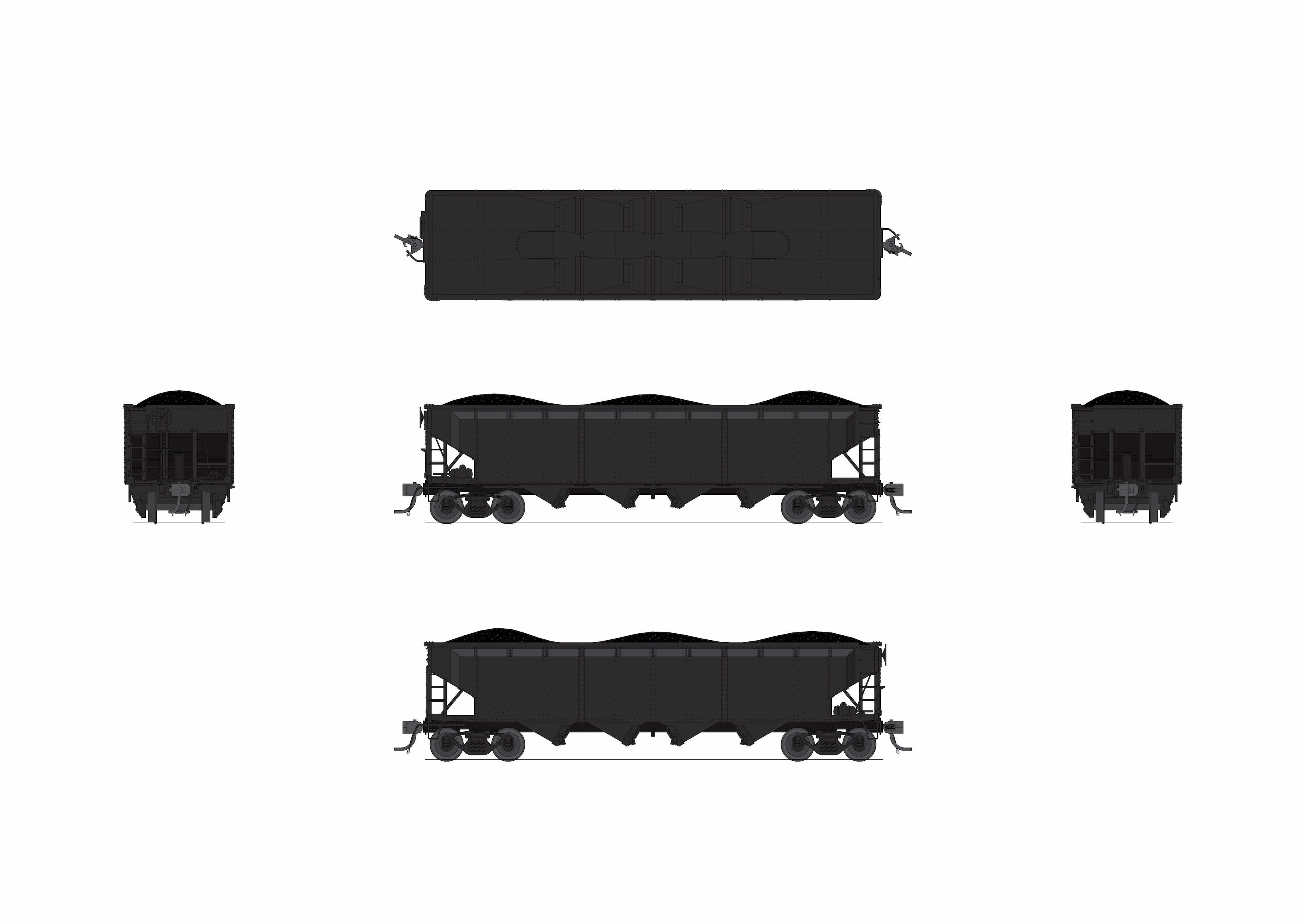 10143 ARA 70-ton 4-Bay Hopper, Unlettered, Painted Black, HO