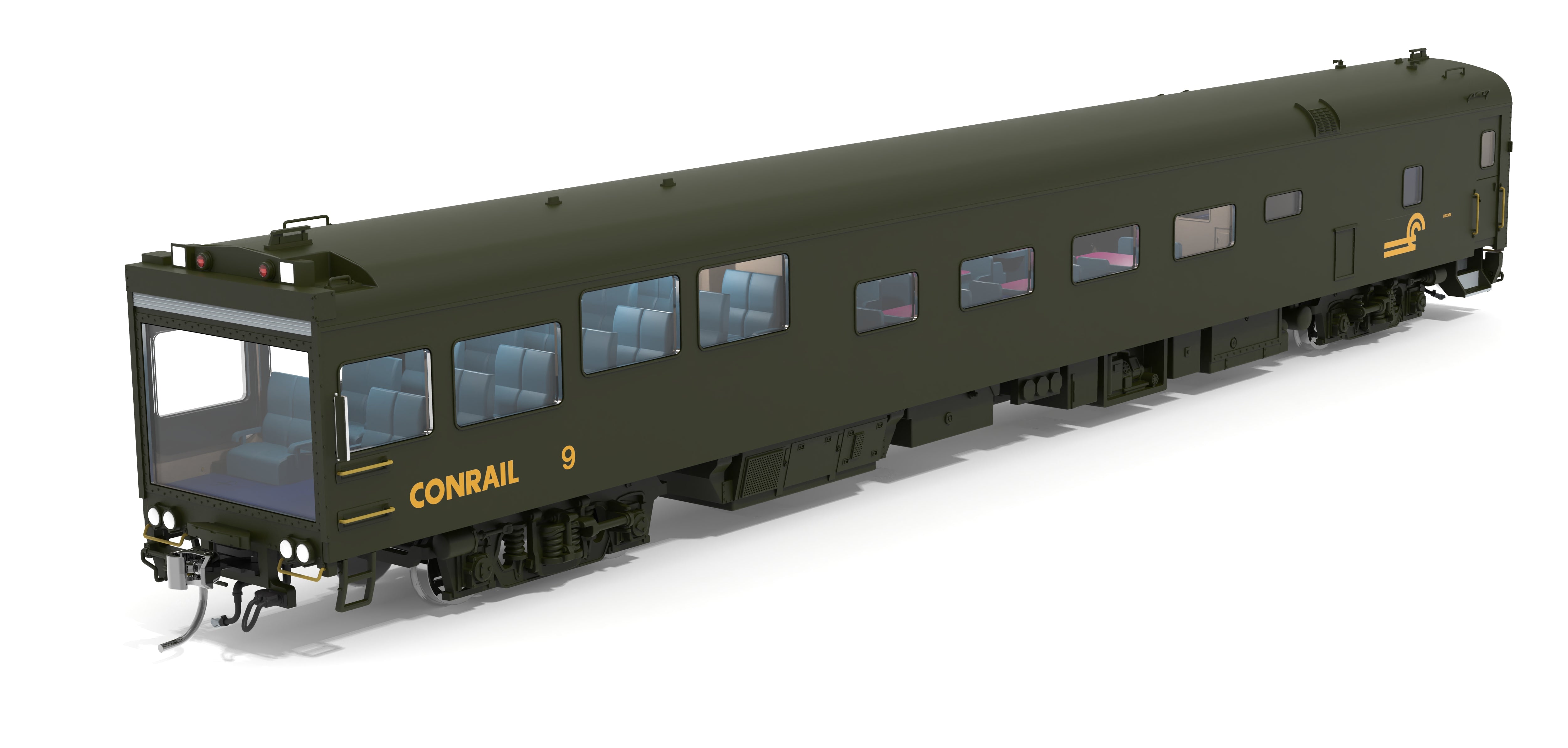 10179 Conrail Track Inspection Car, #9, Green & Yellow, 1997-1999 Appearance, HO