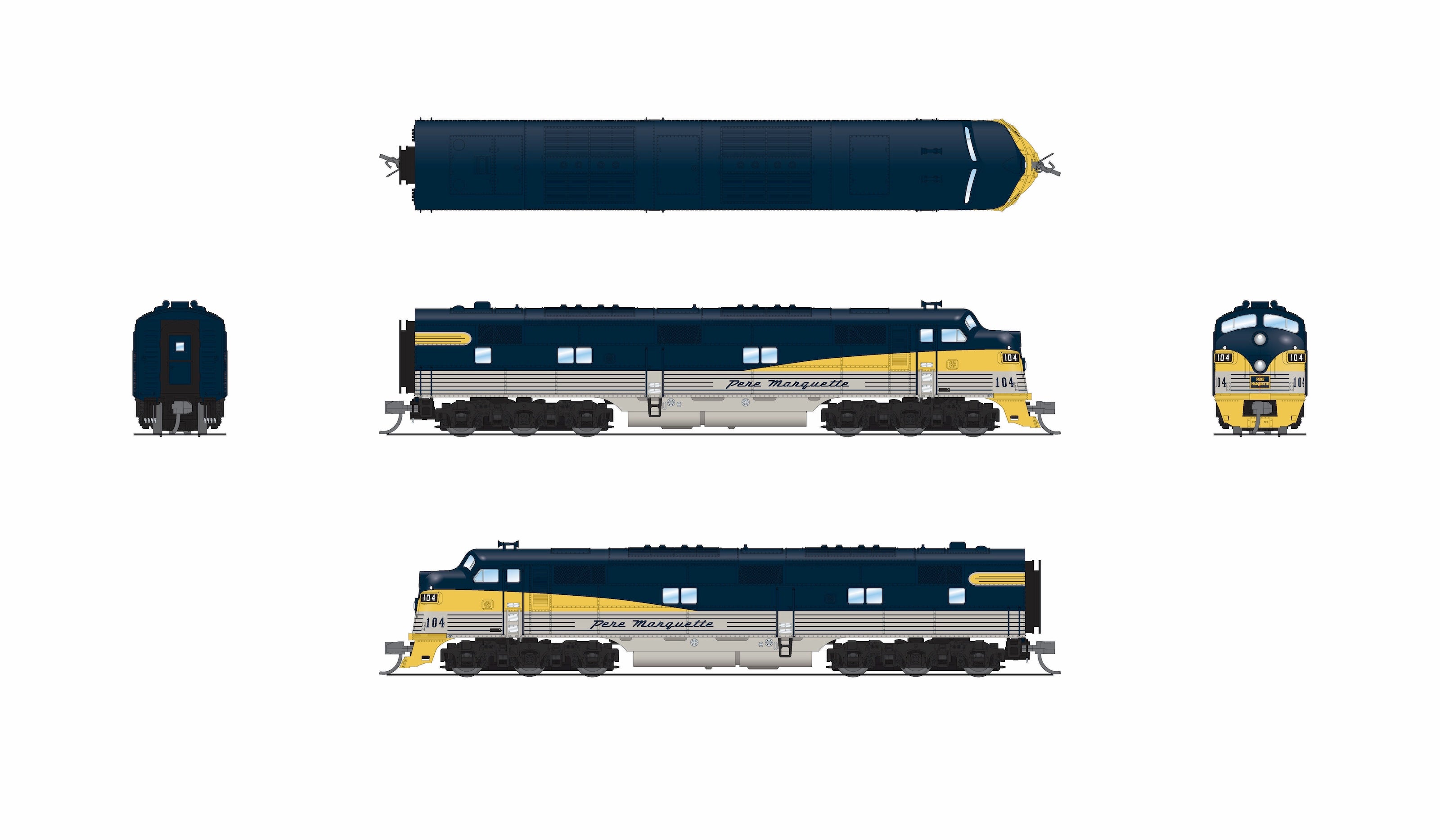 10227 EMD E7A, Pere Marquette #106, Tri-Color Streamliner Scheme, No-Sound / DCC-Ready, N