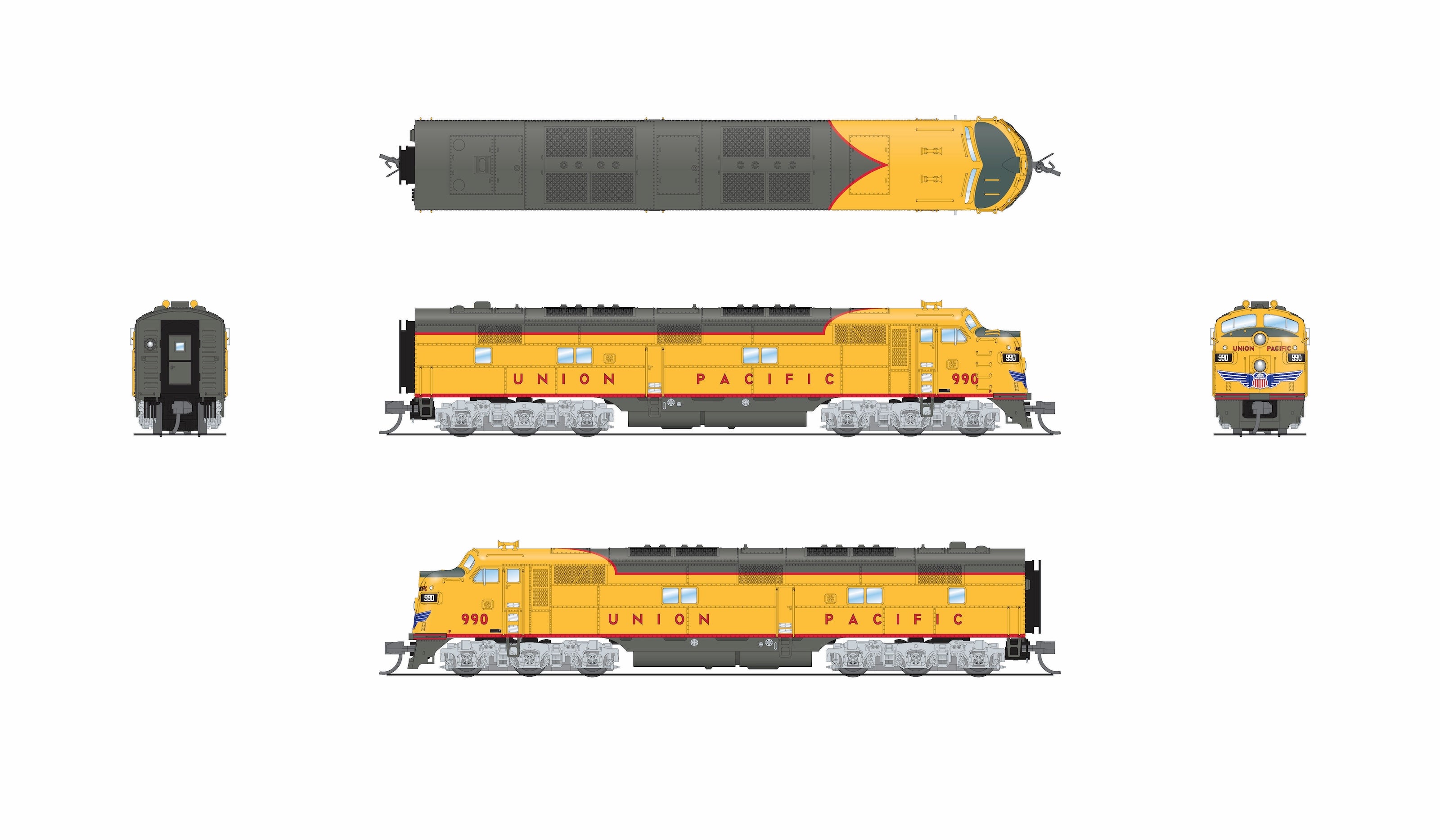 10237 EMD E7A, UP 989, Yellow & Gray, 1960's Appearance, Paragon4 Sound/DC/DCC, N