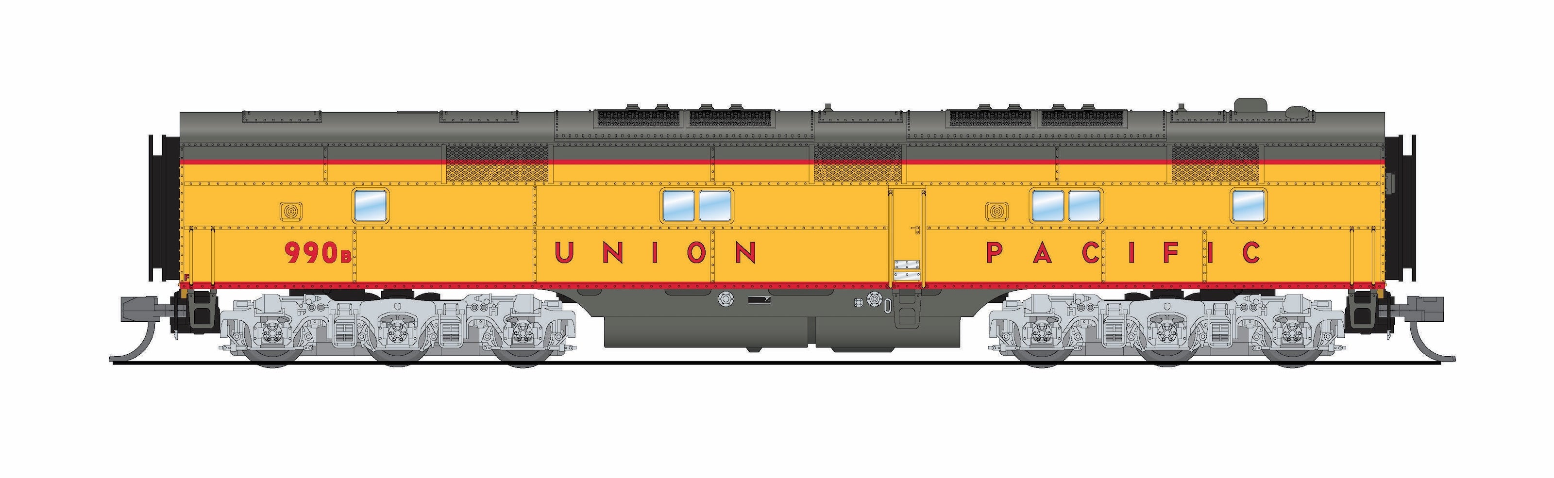 10239 EMD E7 A/B Set, UP 990 / 990B, Yellow & Gray, 1960's Appearance, A-unit No-Sound / DCC-Ready, Unpowered B, N