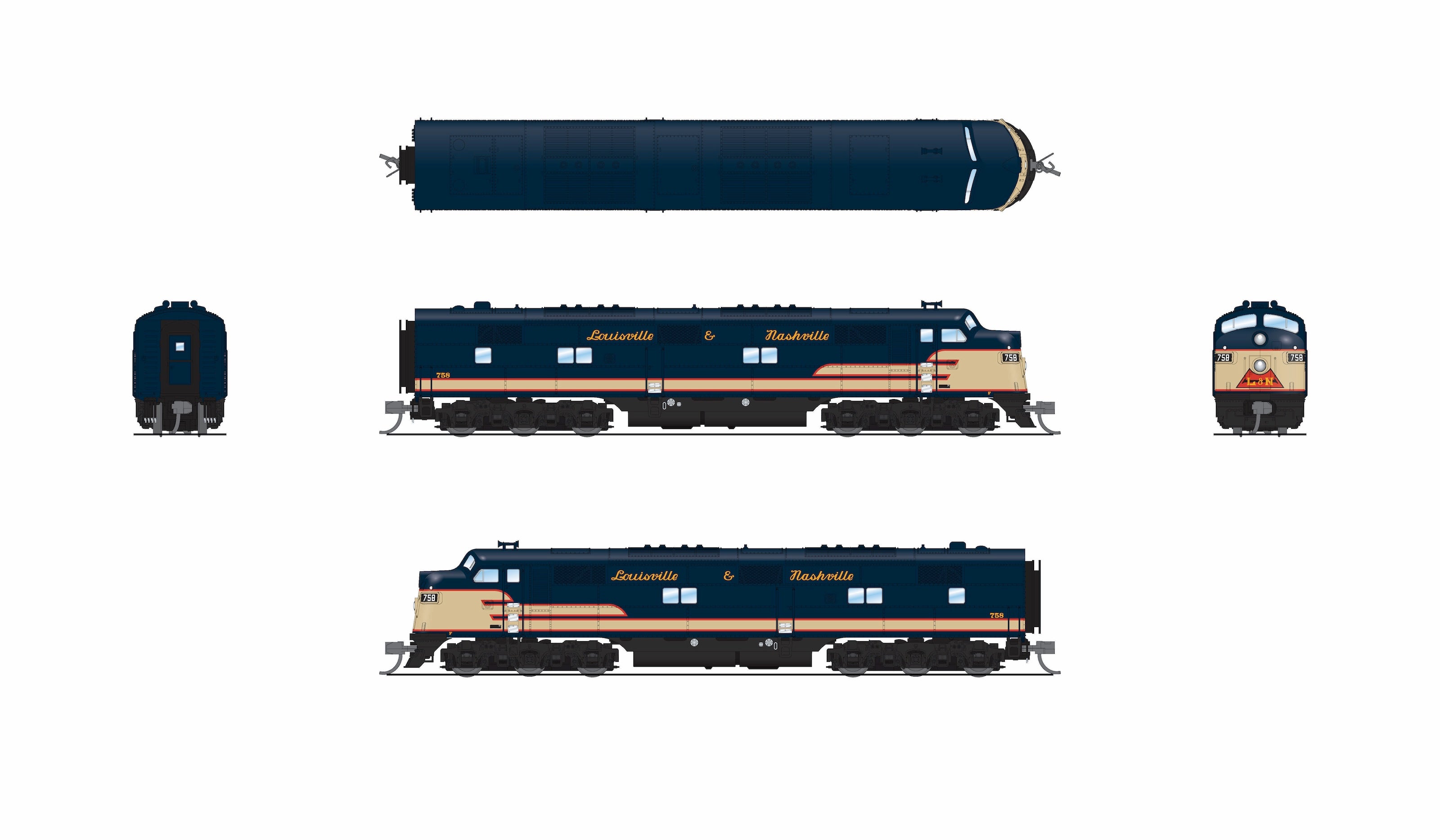 10244 EMD E7A, L&N 758, Pan American Scheme, No-Sound / DCC-Ready, N (Lowell Smith Exclusive